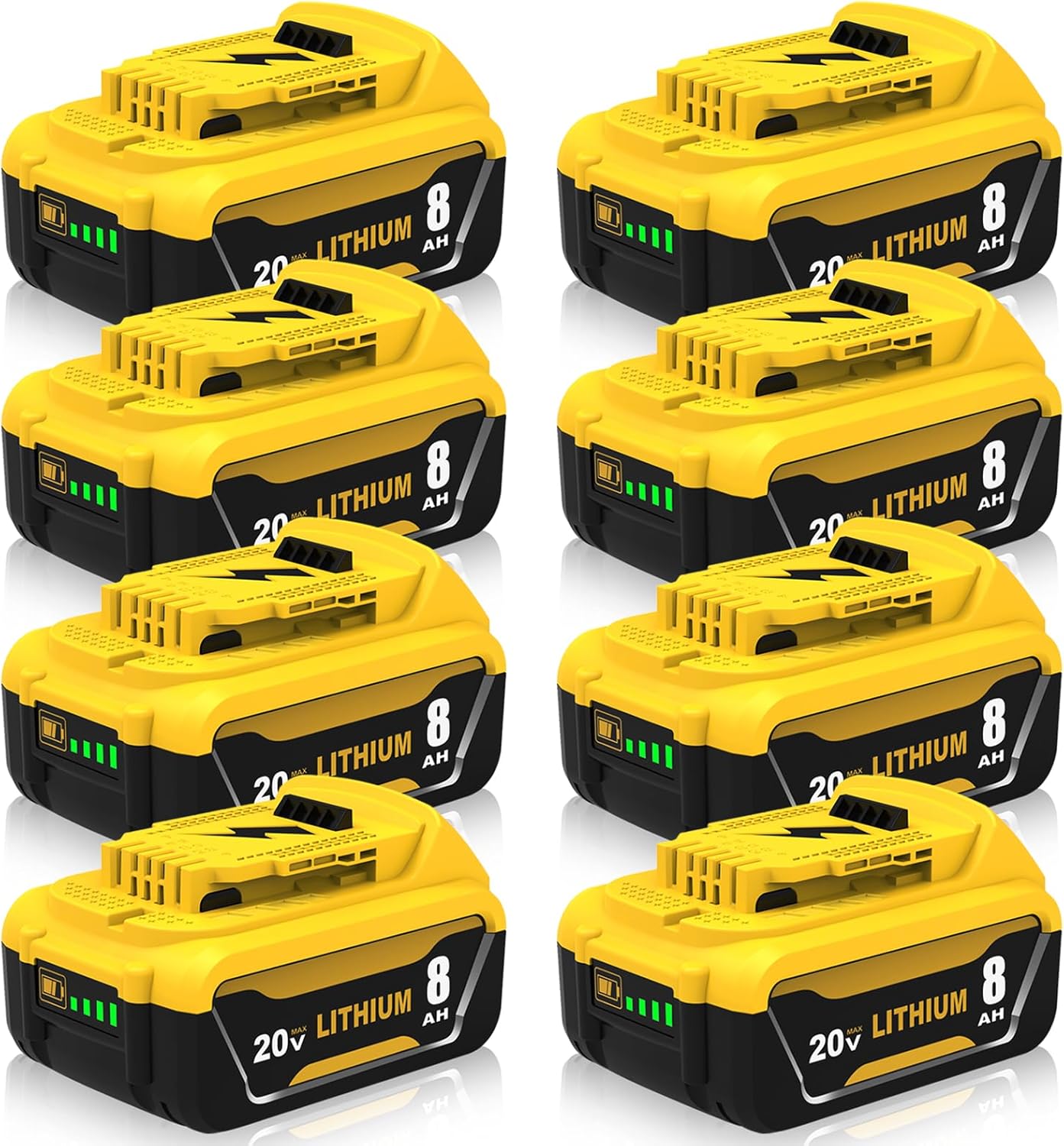 Upgraded to 8000mAh Replacement for Dewalt 20V Max Battery Compatible with Dewalt 20V Batteries DCB208 DCB209 DCB207 DCB206 DCB204 DCB203 DCB201 DCB200 DCD/DCF/DCG Series Tools (8-Pack)