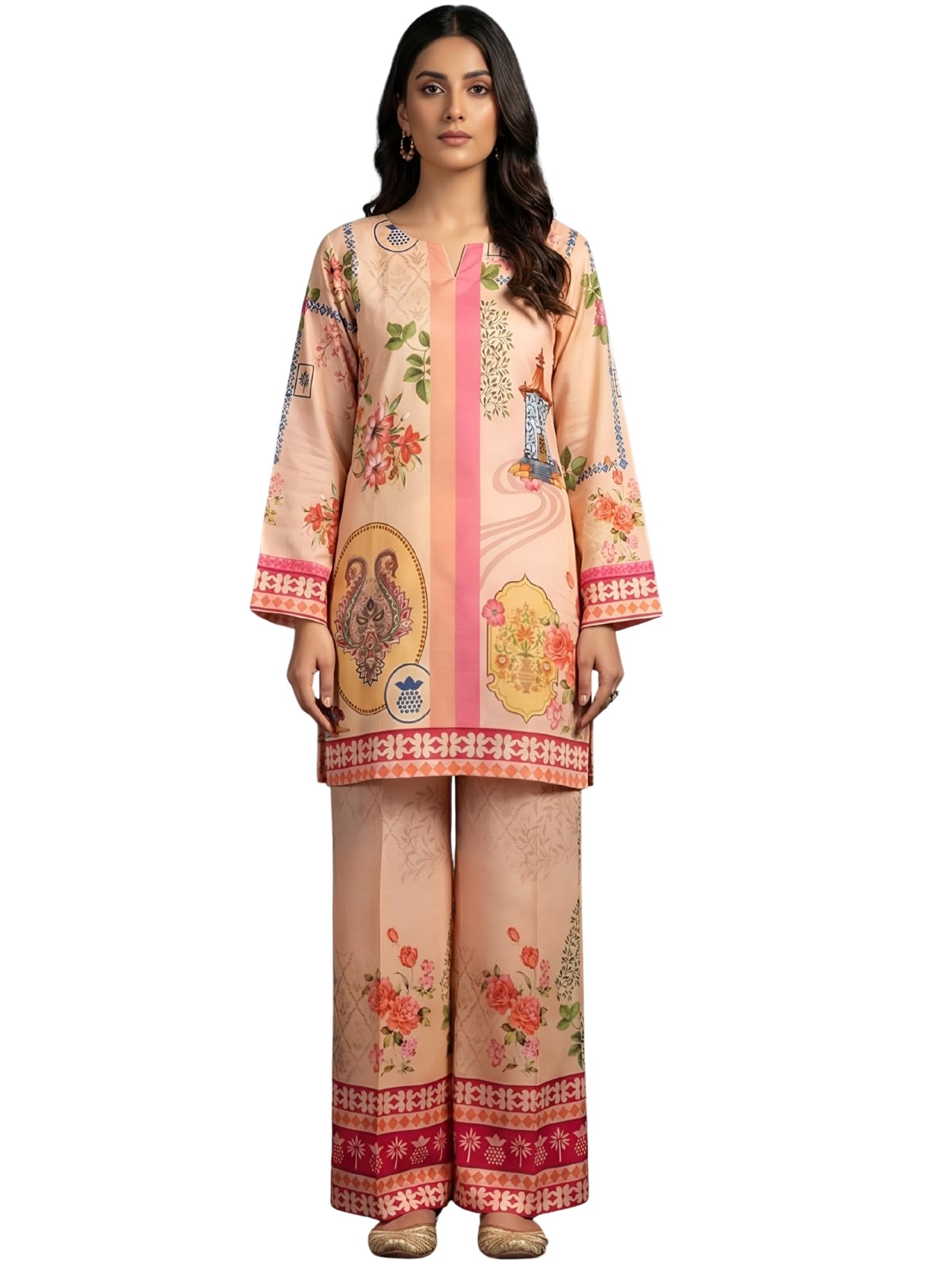 elysium attire Women's Pure Cotton Printed V-Neck Full Sleeve Co-Ord Set-picture-33