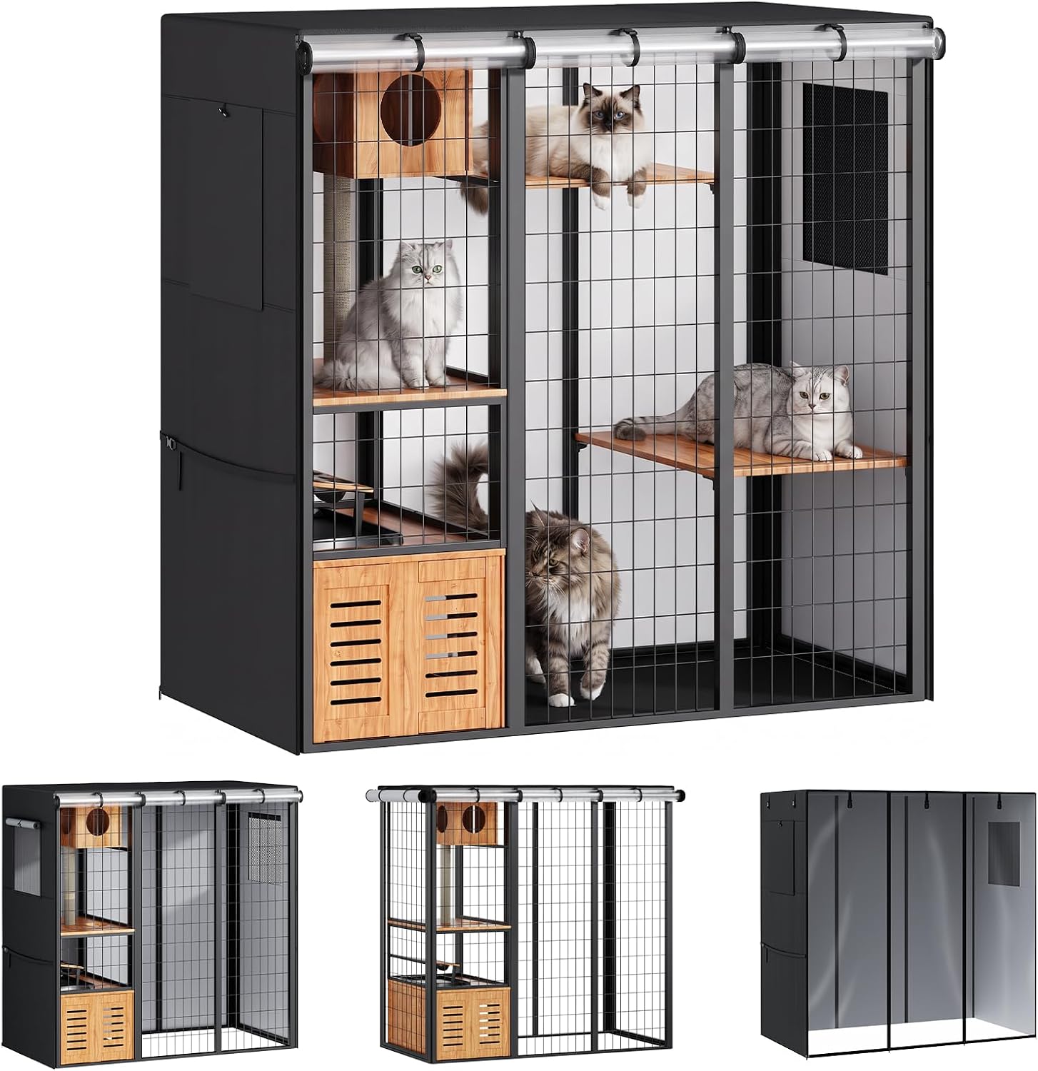 Outdoor Cat House Cover for Large Cat Enclosures 72.8" L x 39.7" W x 72.8" H Full Coverage 600D Waterproof Catio Cover for Cat, Bird & Rabbit (Covers Only)
