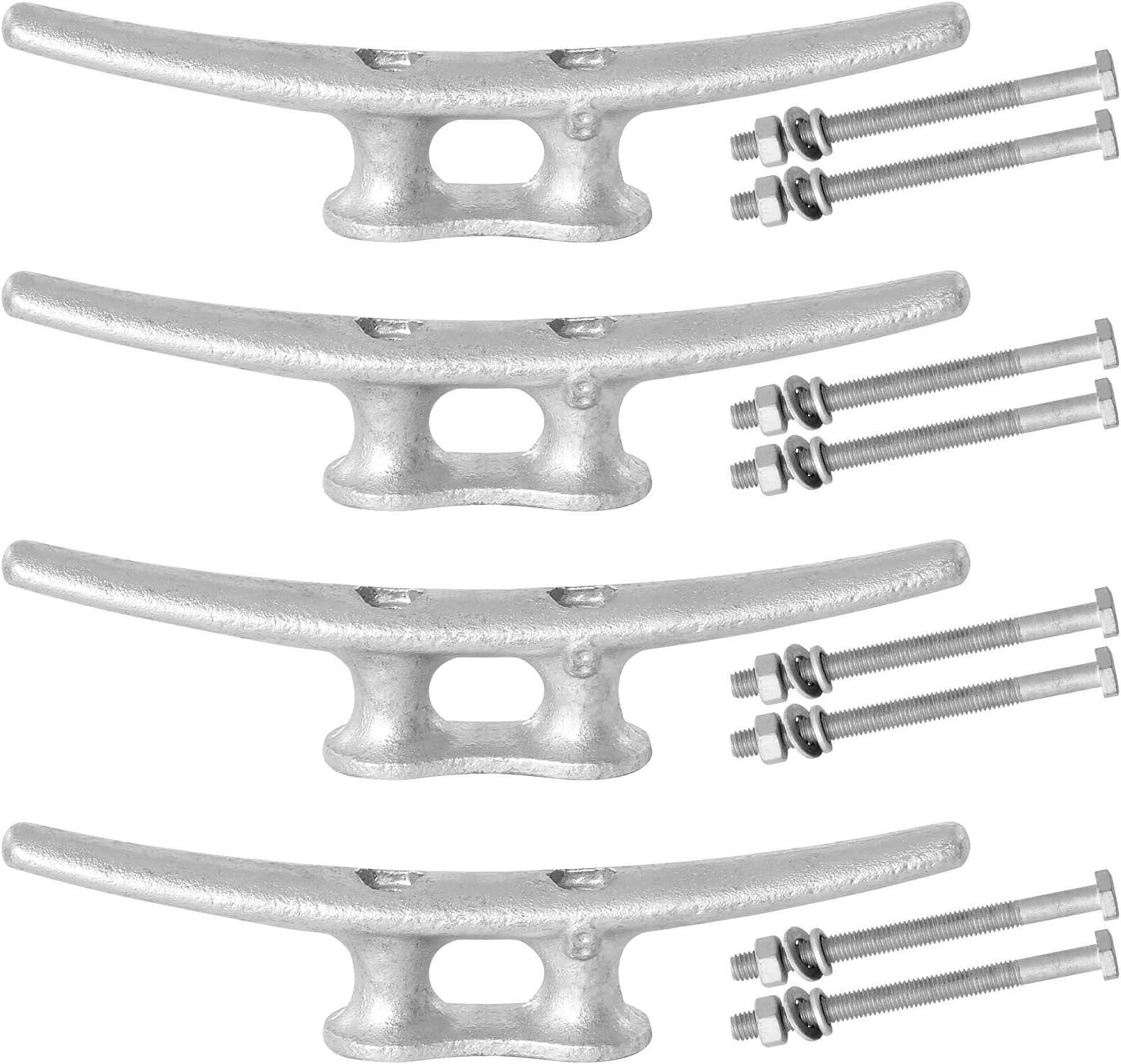 VEITHI 8 Inch Dock Cleat (2, 4Pack) - Hot Dipped Galvanized Cast Iron Boat Cleats, Rope Cleat, Anchor Line Cleat- Ideal for Boat Docks, Decks, Piers for Tying up Boats, Kayaks, Marine Decor,Hardware Included.