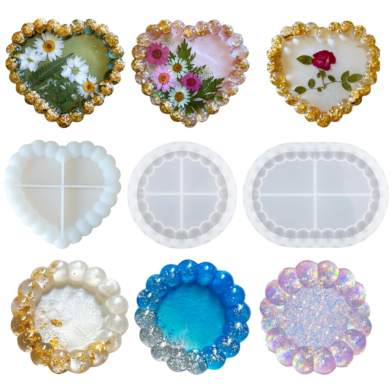 Silicone Coaster Moulds, Resin Moulds, Durable Silicone Coaster Moulds, Epoxy Resin, Concrete for DIY Jewellery, Jewellery Tray (Heart)