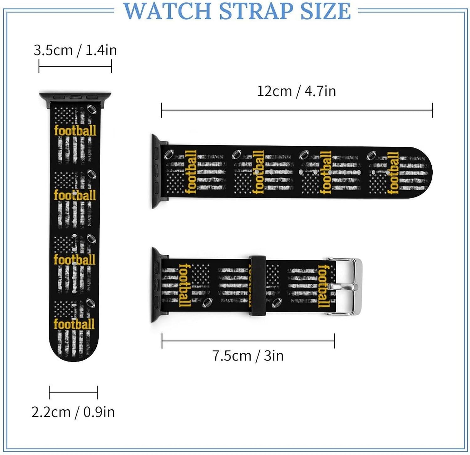 Football Soccer U.S. Flag Funny Watch Band Quick Release Replacement Watch Straps for Men Women