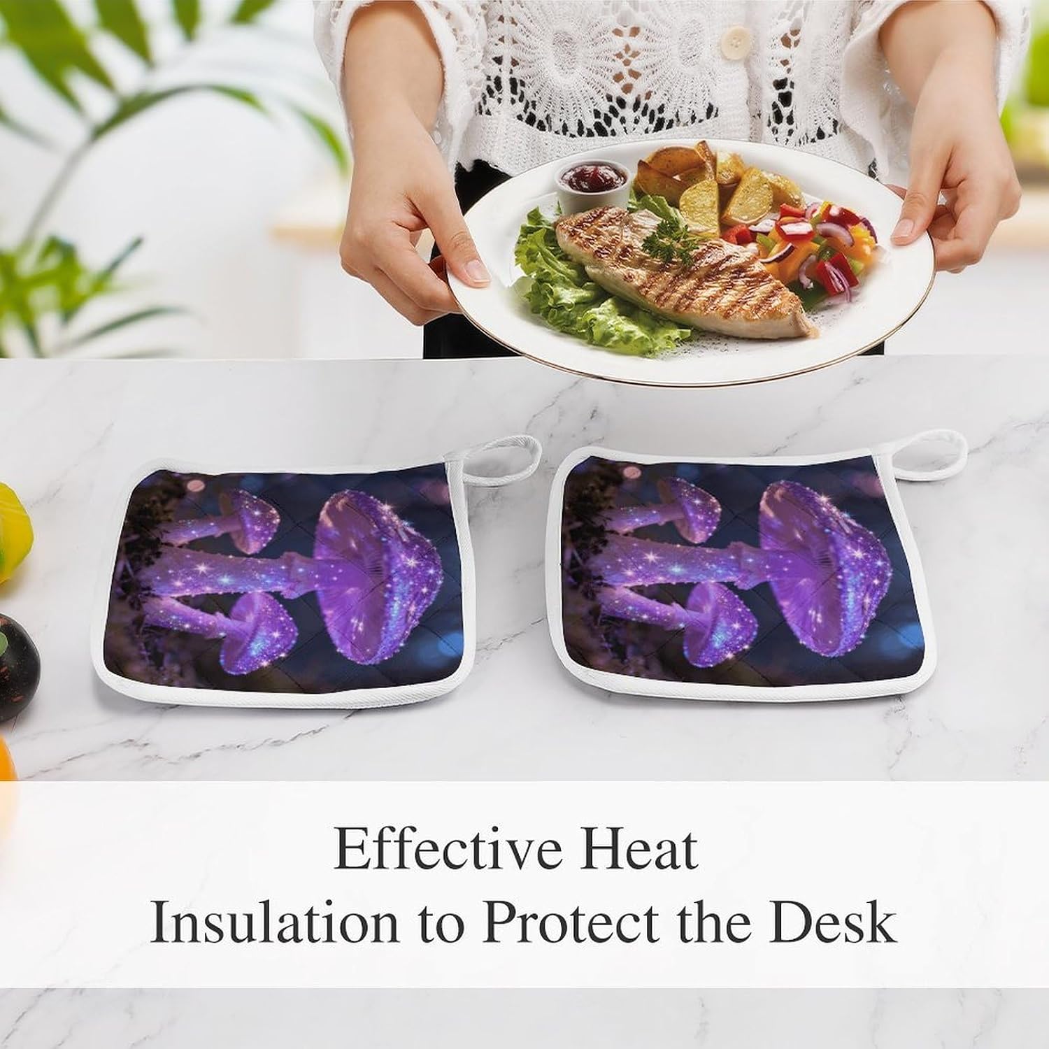 Mushroom Glitter Polyester Heat Resistant Pot Pad Non Slip Anti Scald Hot Dish Mat Reusable Table Protector for Kitchen Hot Pot Mat Wear Resistant Heat Proof Table Pad for Countertop Dining Room