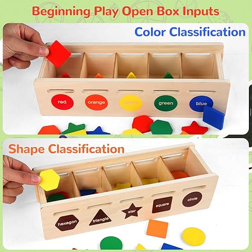Miniatura 2 de Caja de clasificación de forma de color de madera, juguetes Montessori, actividades de aprendizaje preescolar imprescindibles para el aula, bloques