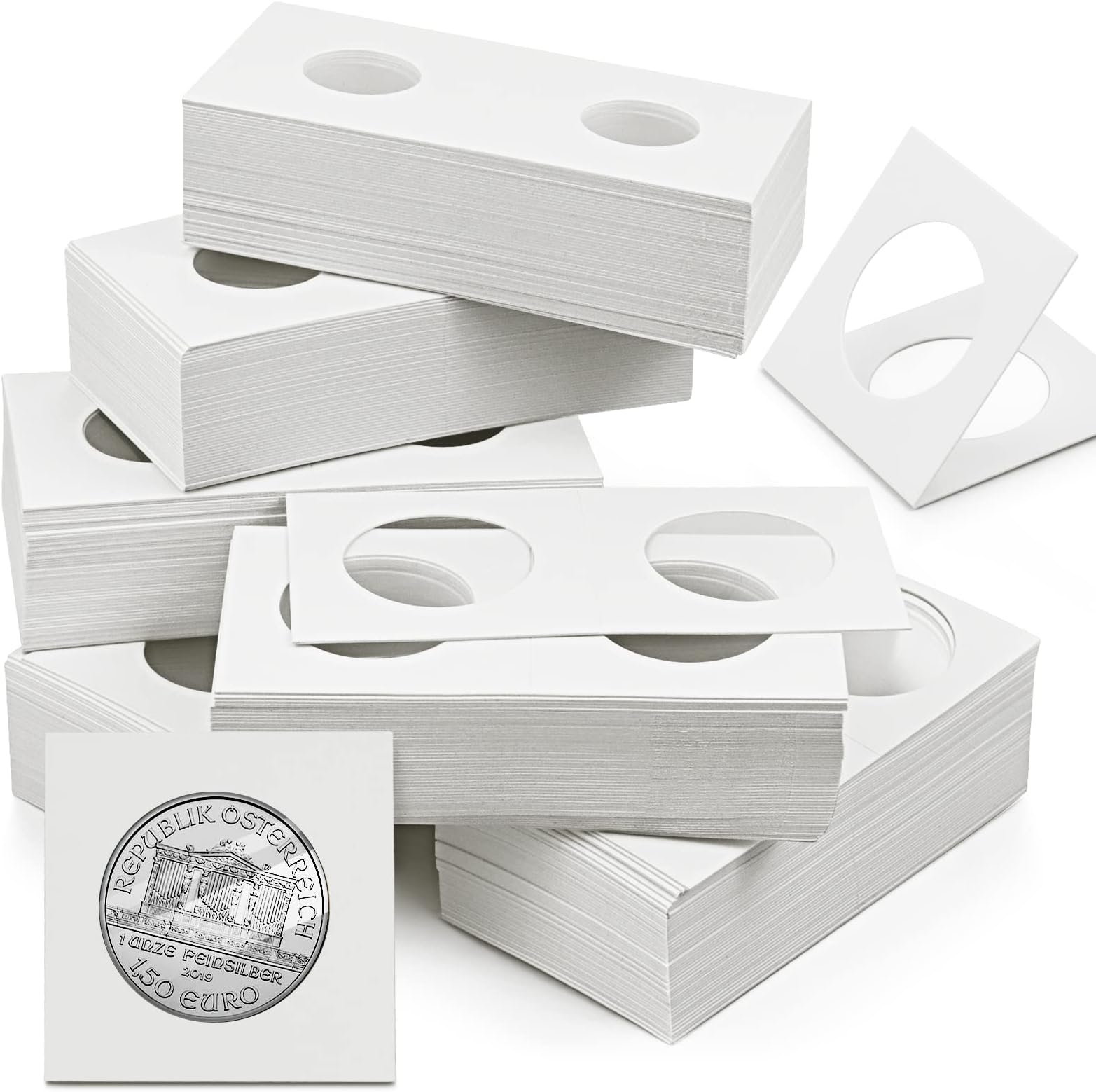 300 Pcs Cardboard Coin Holder, 6 Sizes 2" x 2" Currency Holders for Coin Collection Supplies