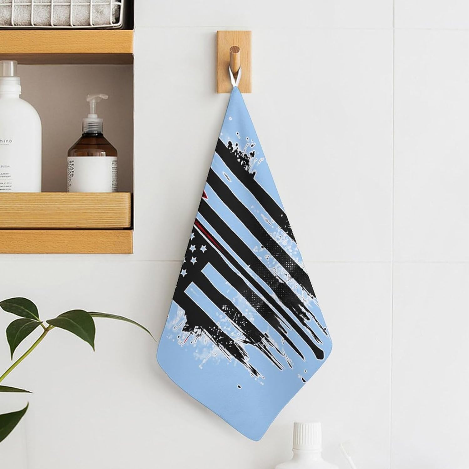 U.S Flag Thins Red Linees Fireman Axe Hand Towels for Bathroom Kitchen Towels Small Towel Handkerchiefs with Hanging Loop 4PCS