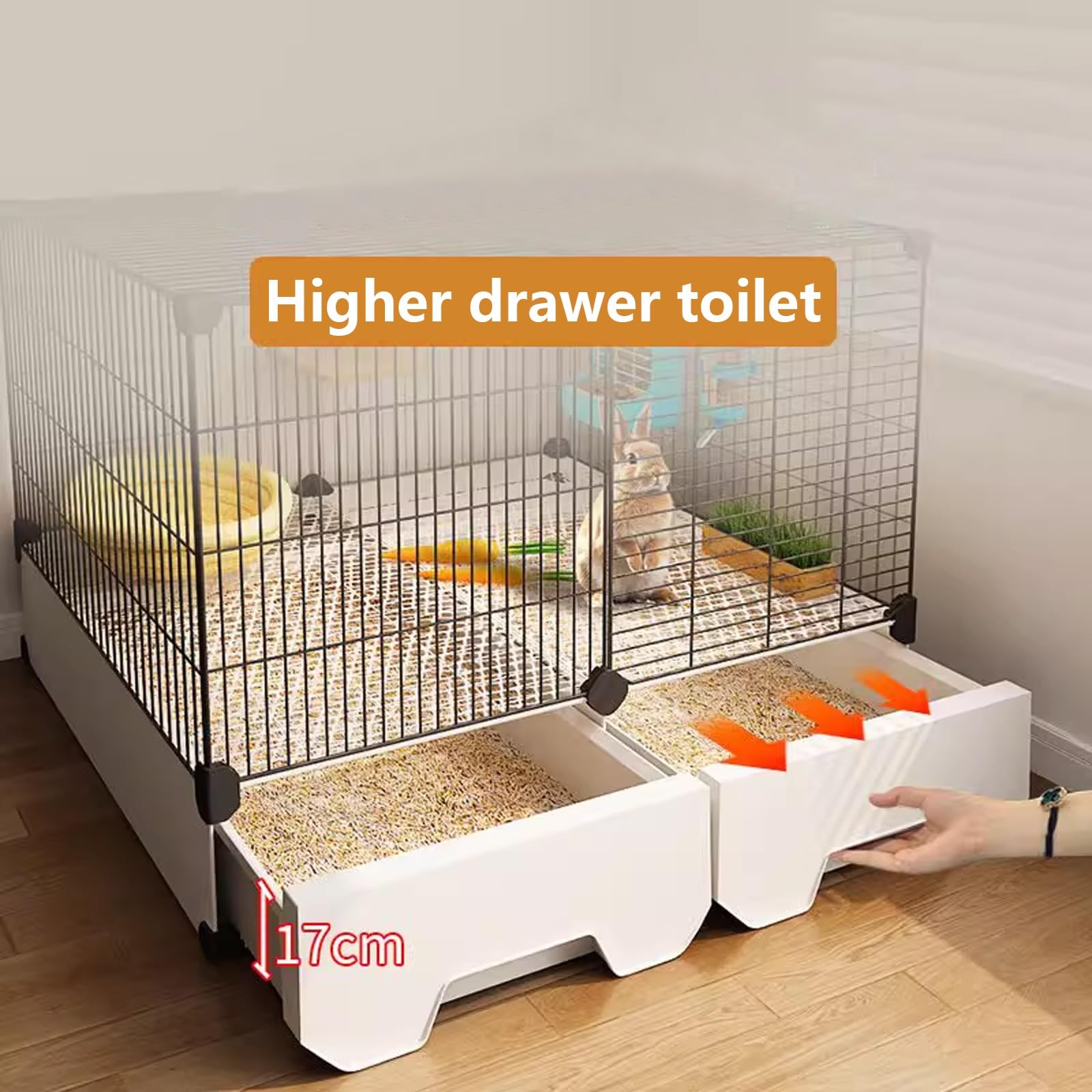 Gabbia per conigli con cassetto WC, ventilata e a prova di fuga, accessori completi inclusi, rete di ferro, 105 cm x 35 cm x 52 cm