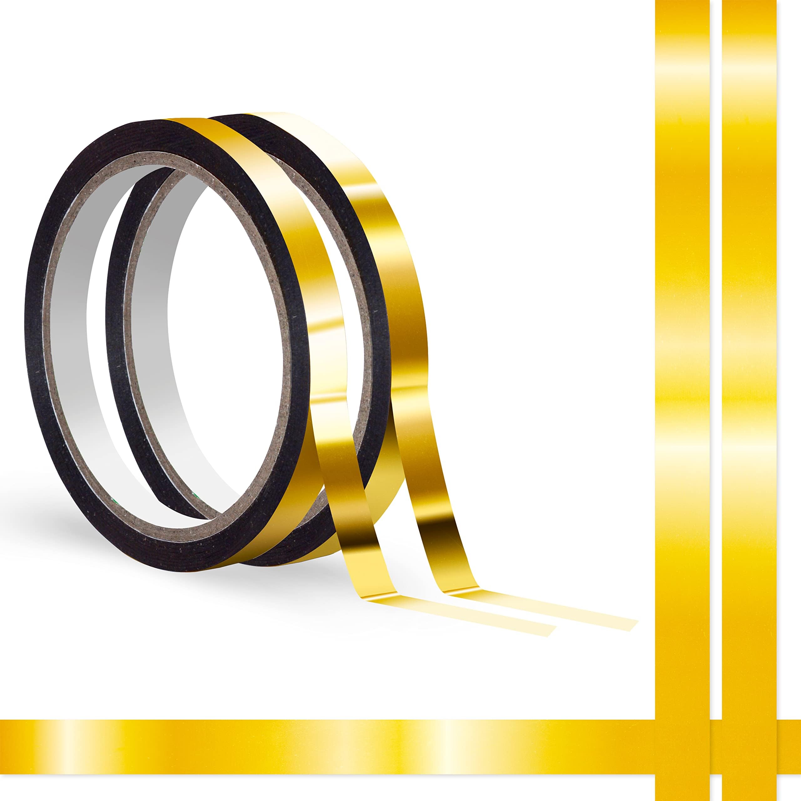 110 Yard Gold Metallic Tape, Sparkle Graphic Tape Water/Tear Resistant Metallic Mirror Wrapping Removable with No Residue for Gift Box Home School Office Decoration, 3/8 Inch x 55 Yards (2 Roll)
