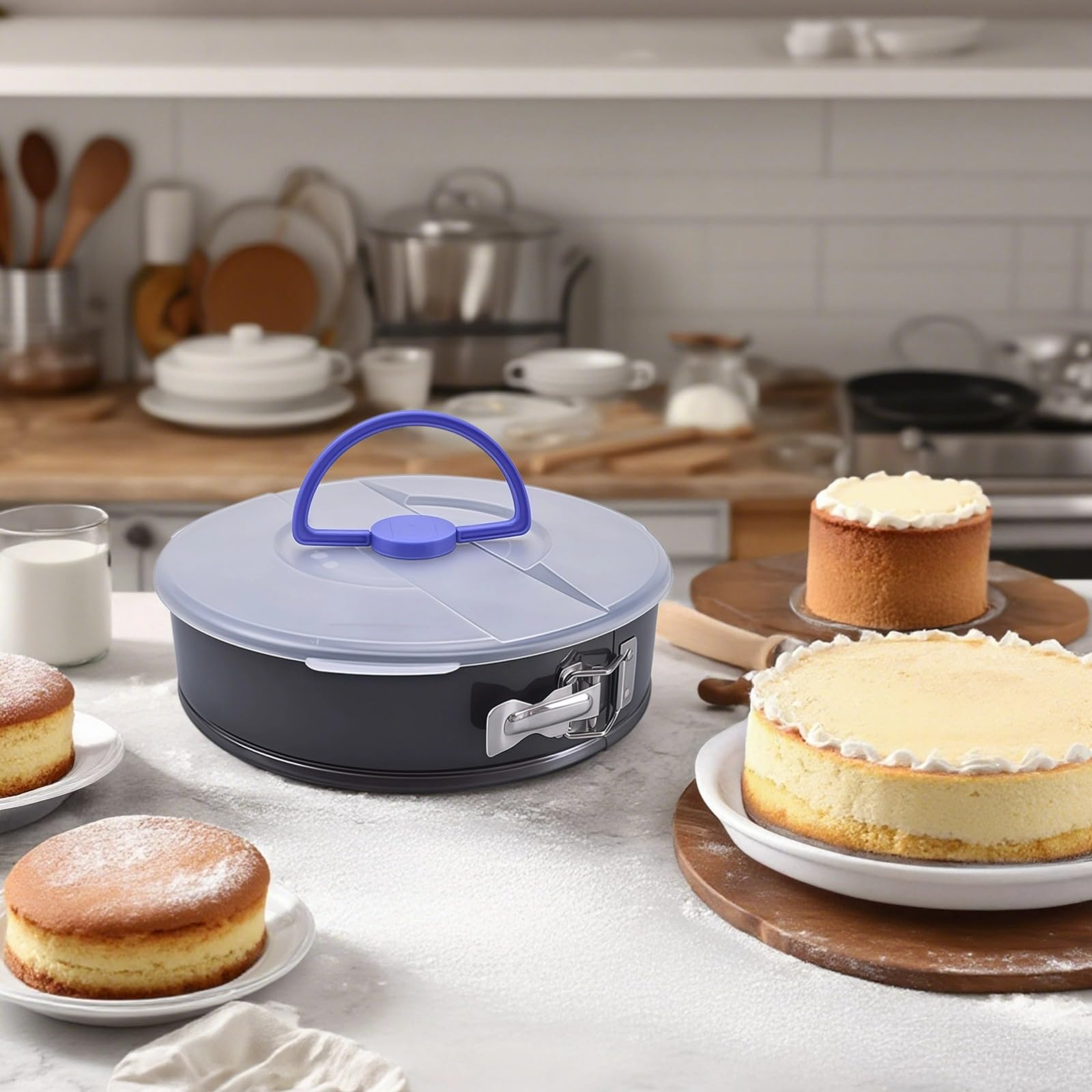 10-Zoll-Kuchenform (25,4 cm), herausnehmbarer Boden, Antihaftbeschichtung, mit Griff und luftdichtem Deckel, ideal für Cheesecake, für das Backen zu Hause und professionell