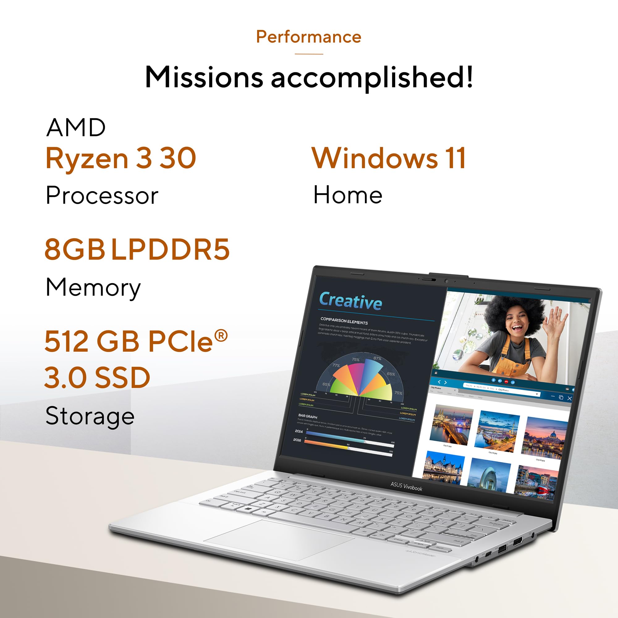 ASUS Vivobook Go 14 (2026),AMD Ryzen 3 30 Processor,AMD Radeon iGPU,8GB RAM,512GB SSD,FHD,14" (35.5 cm),Windows 11,M365 Basic(1Y)* Office 2024,Cool Silver,1.38 Kg,E1404FA-EB1224WS,Thin & Light Laptop — Amazon image 2