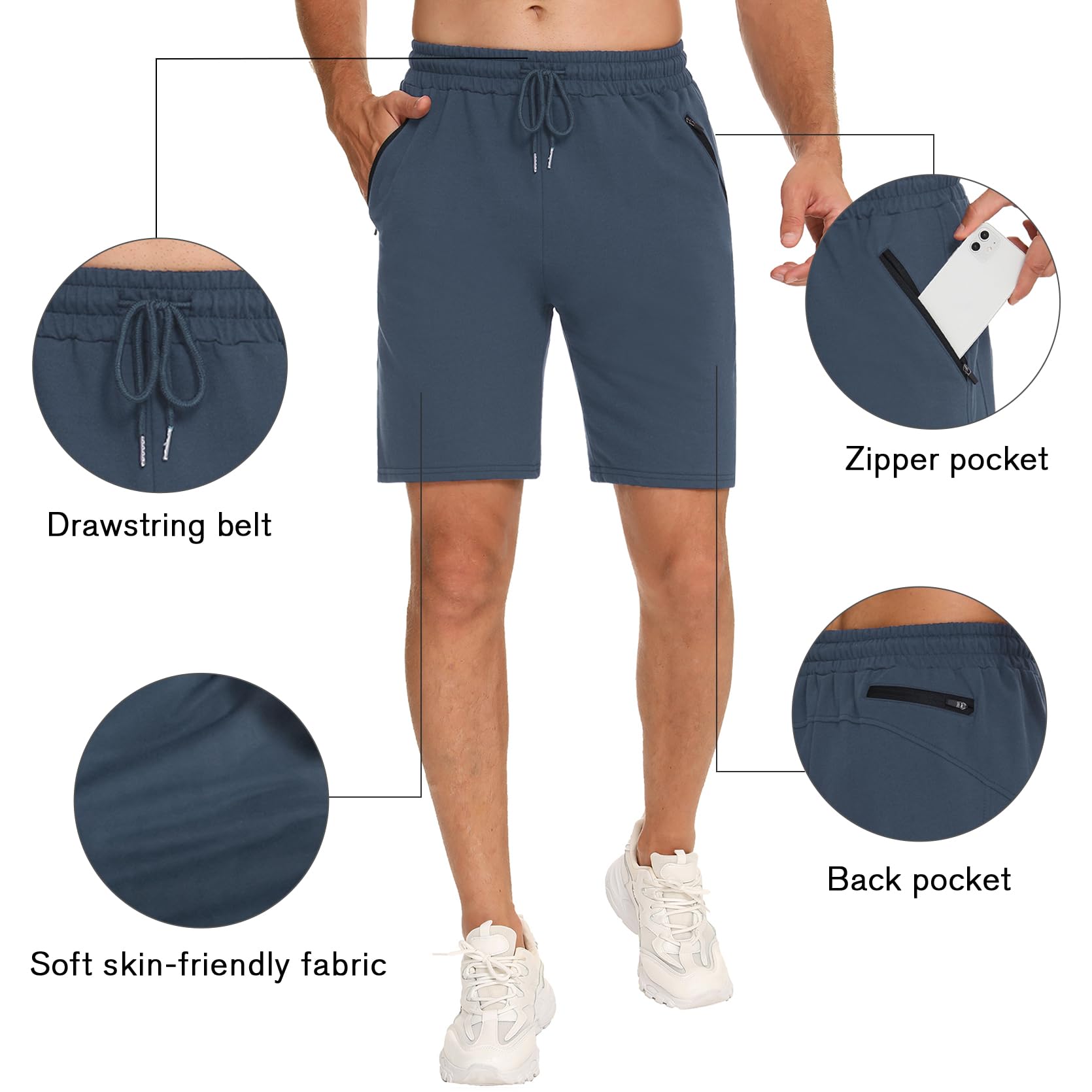 Pantalones Cortos Deportivos Hombre Algodón Bermuda Shorts Cremallera Running Fútbol