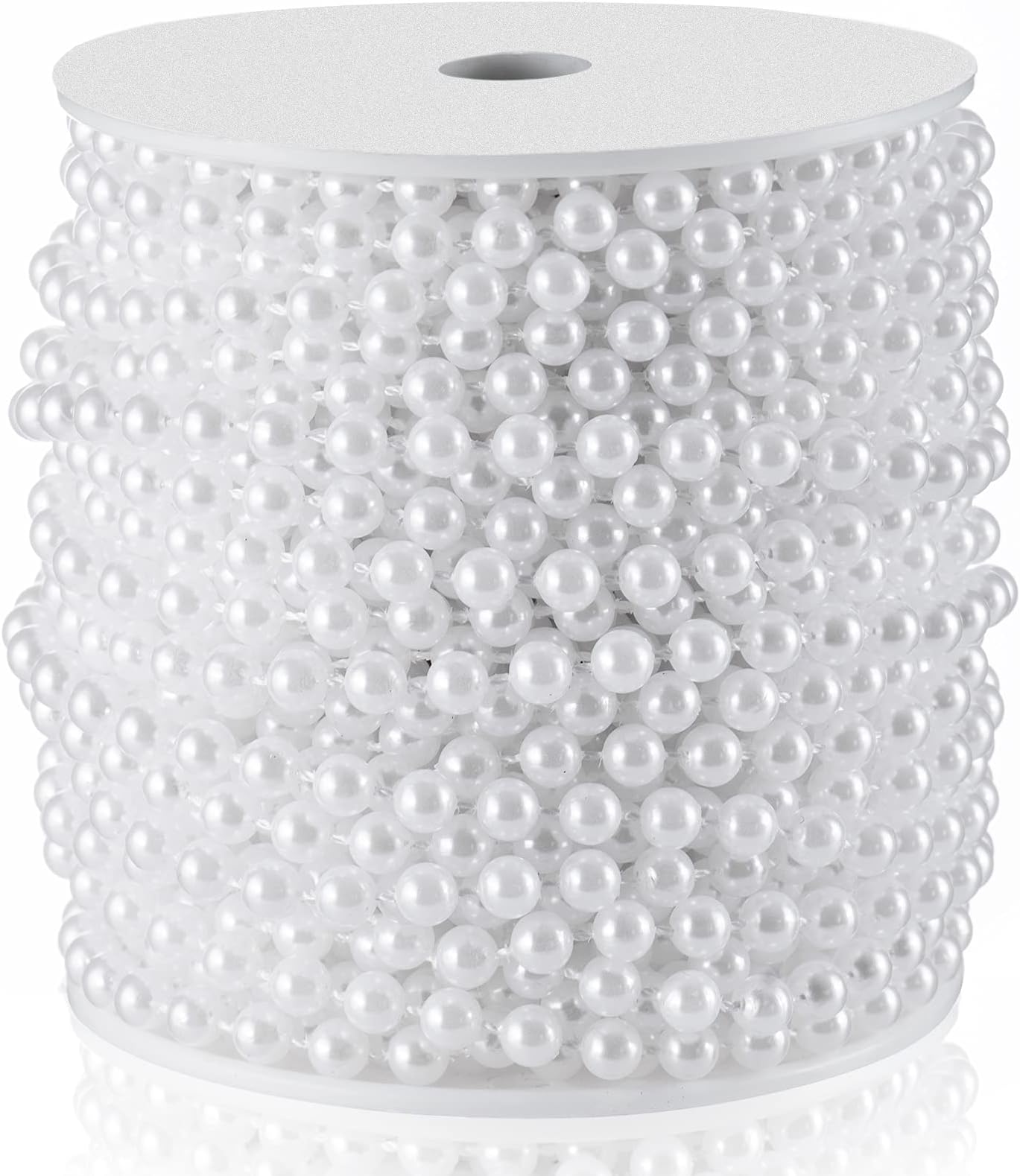 Craft String Pearls 6MM Pearl Bead, 66 Feet White Faux Pearl Garland Spool Roll Strand Wedding Party Decoration, Christmas Tree Decorations