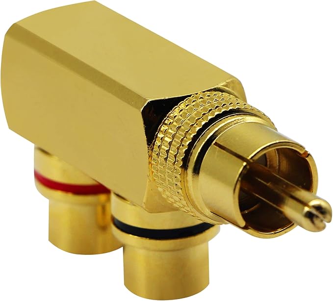Repartidor Divisor Adaptador RCA 90° Macho a 2 Hembras Dorado miniatura 4
