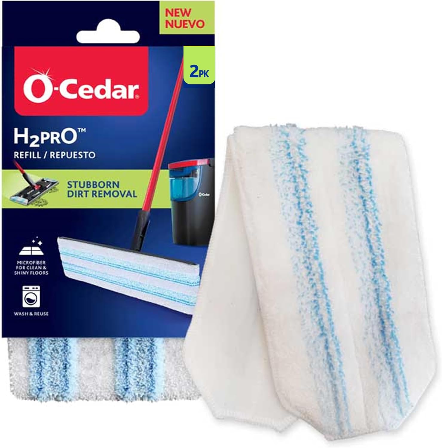 O-Cedar H2prO Mop Pads (Pack of 2) | Machine Washable | Reusable | Microfiber Mop Head Replacements | Removes 99% of Bacteria