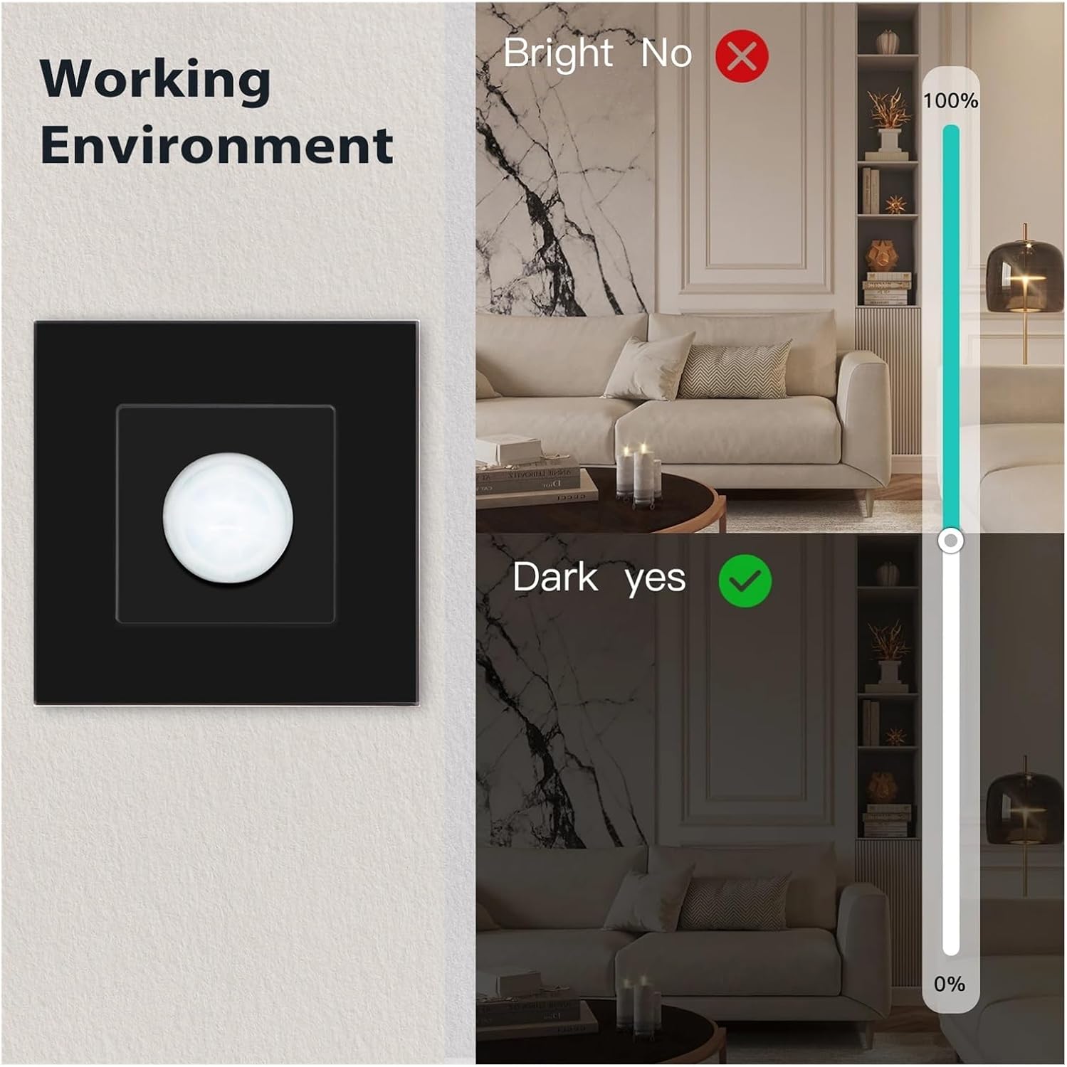 PIR Infrared Motion Body Sensor Switch Motion Sensor Glass Mechanical Wall Mounted Switches EU Standard LED Light Switches(White)