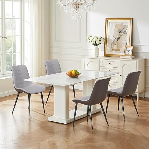 Miniatura 5 de Dining Chairs for Room, Table & Seating Chair Sets Kitchen - Modern Wave Pattern Upholstered Armless PU Leather Dining Chairs with Metal Legs, Set