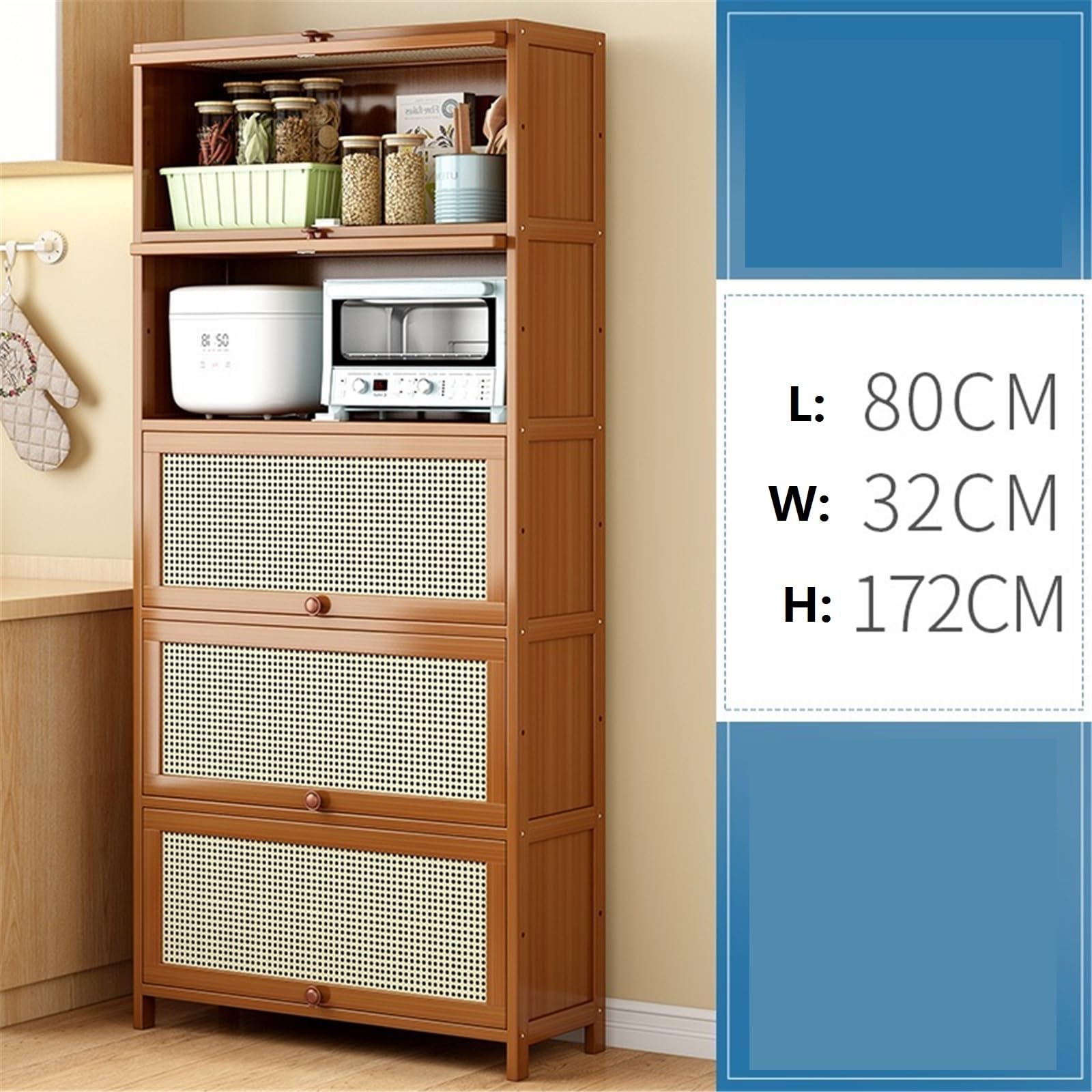 Le Buffet - Credenza da cucina alta a 5 ripiani, con cartoncini Sto per caffè e tè, altezza 172 cm
