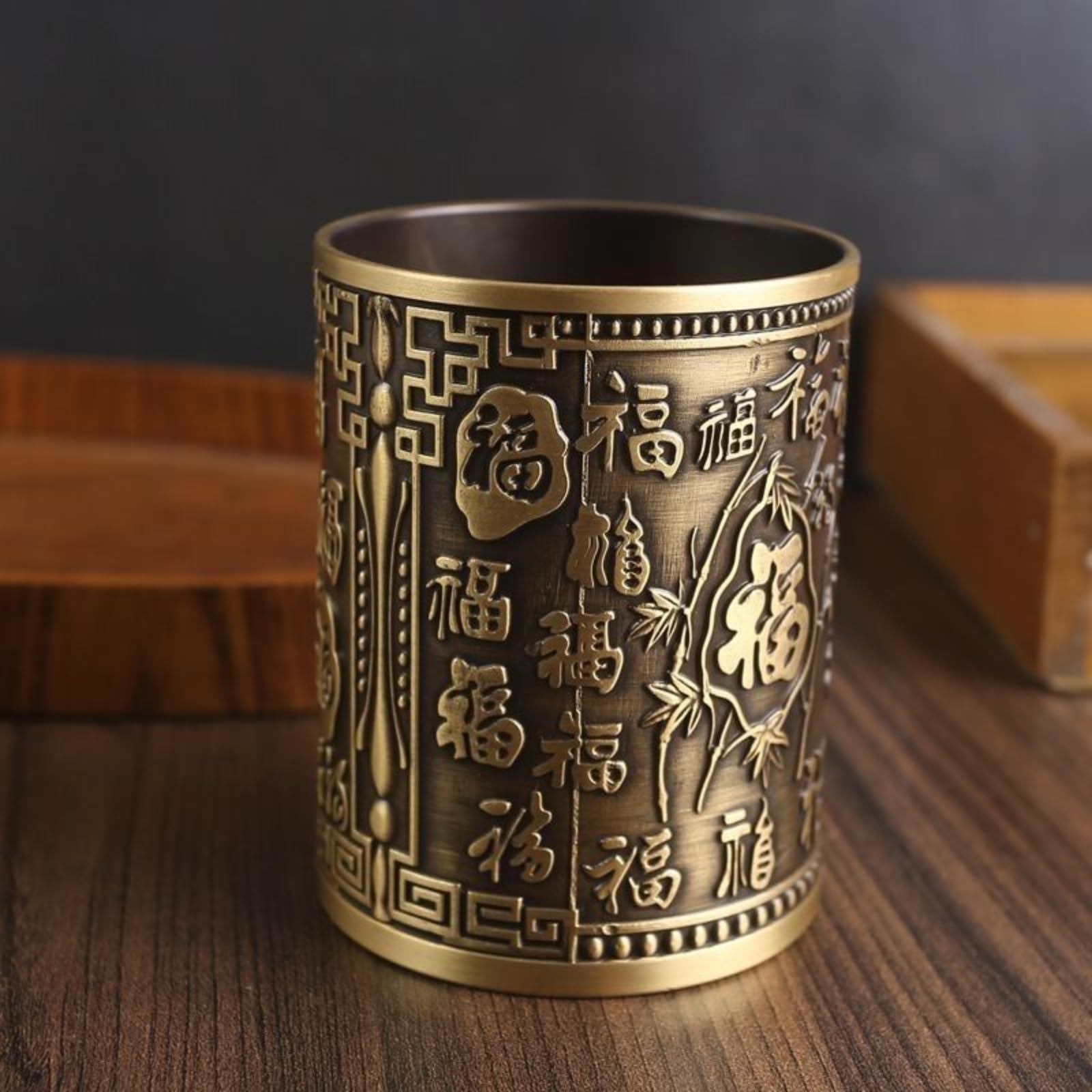 Stifthalter aus Messing, Ornament, 10 cm, Büro-Tischplatte, Mao-Stifthalter