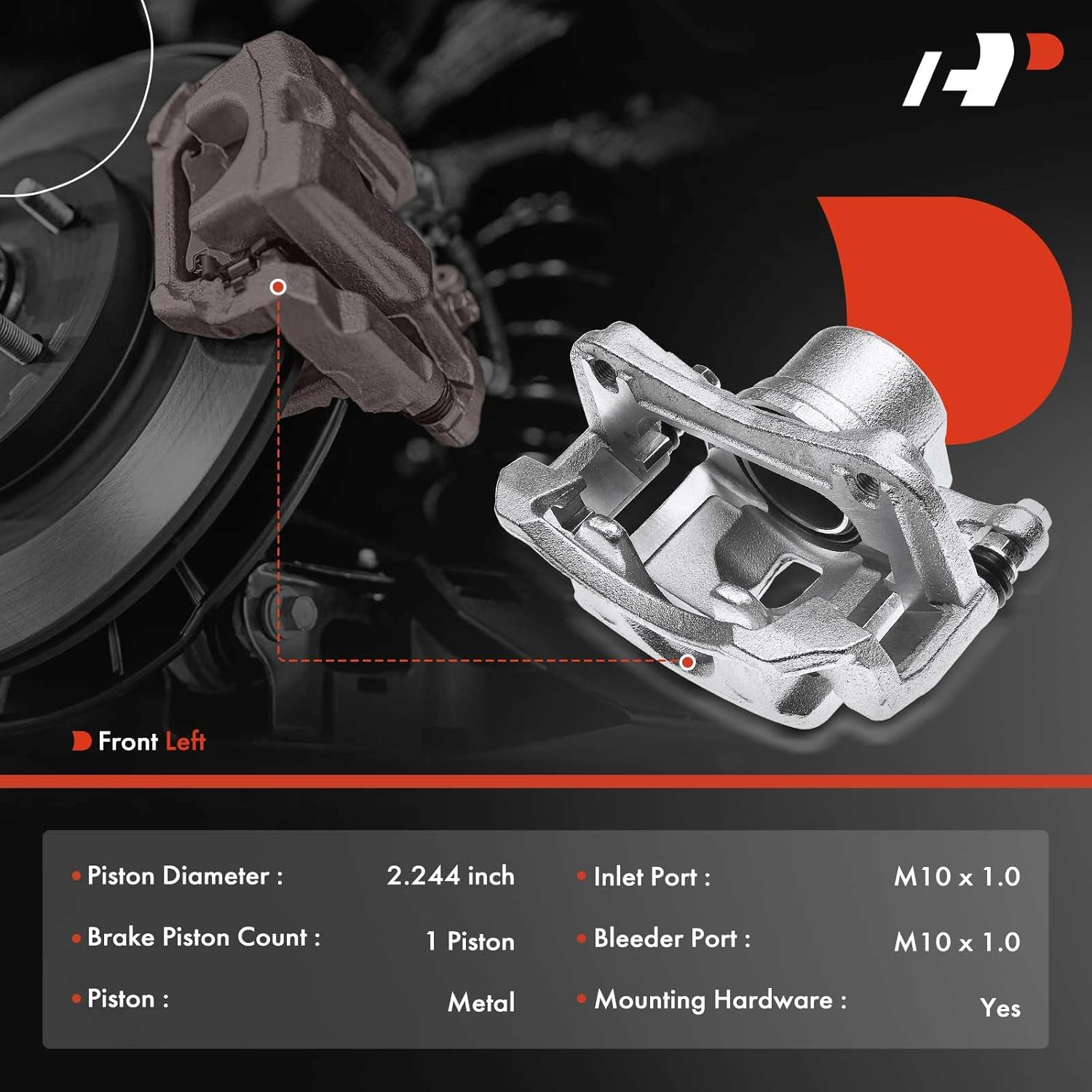 A-Premium Disc Brake Caliper Assembly with Bracket Compatible with Select Hyundai and Kia Models - Forte, Forte Koup, Forte5, Elantra GT, For Veloster - Front Side