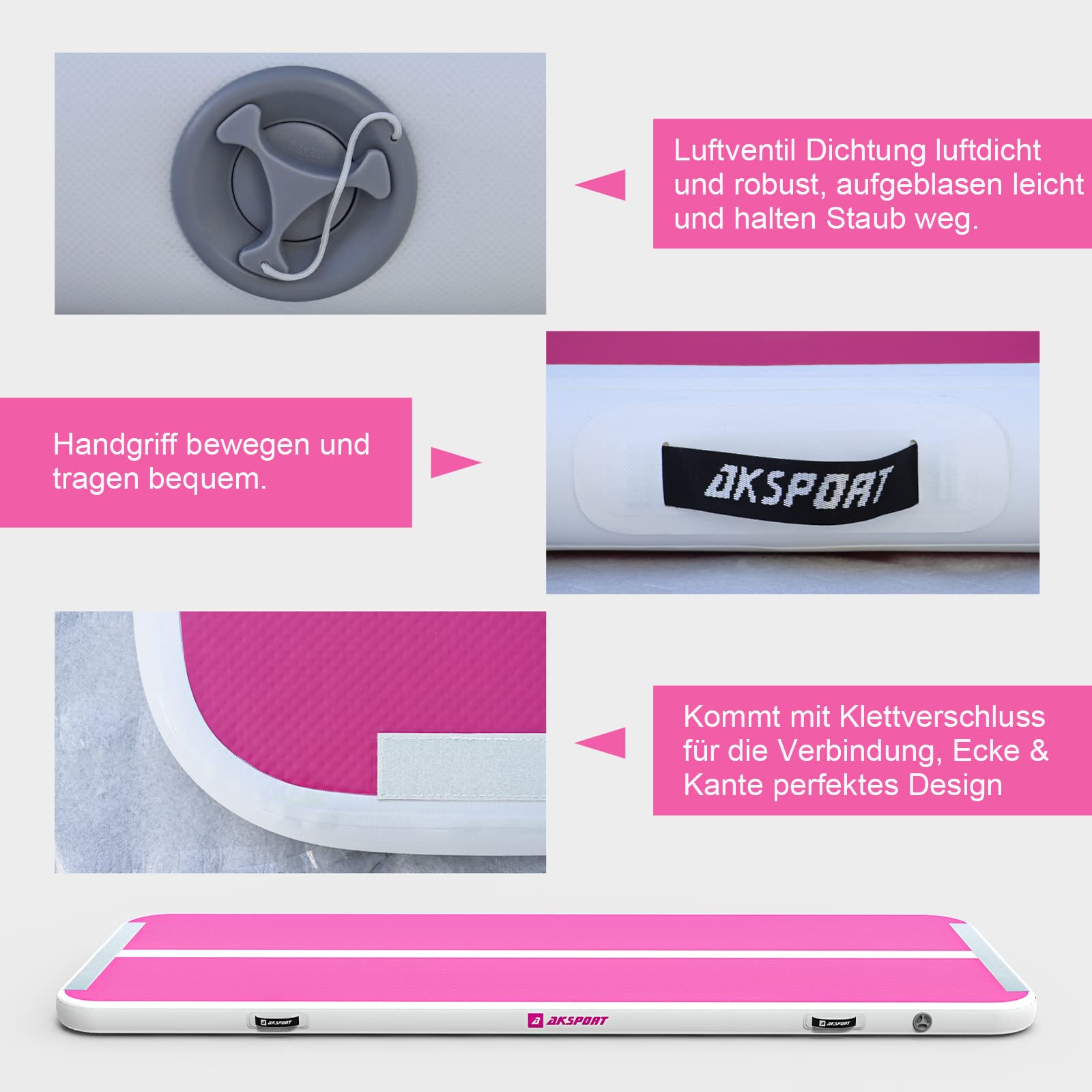 AKSPORT Tappeto Gonfiabile per Ginnastica da 3/4/5/6 metri Air Track Ginnastica Artistica 10/20 cm con Pompa Elettrica per Casa, Campeggio, Palestra,Formazione,Cheerleading