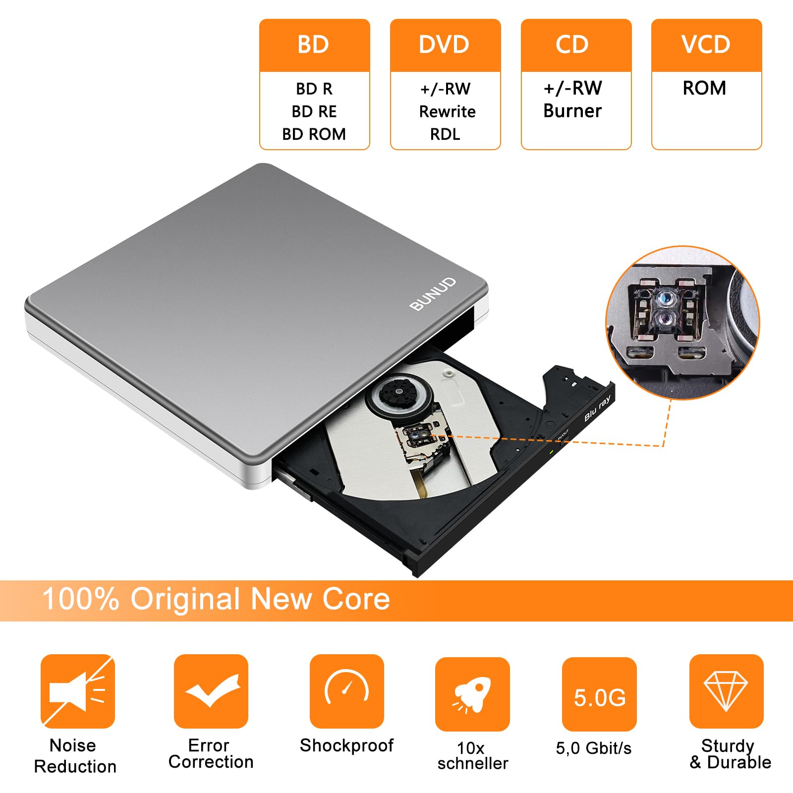 NEE CD・Blu-Ray CD・DVD External Blu Ray DVD Drive, USB 3.0 & Type-C Blu-Ray Burner Writer