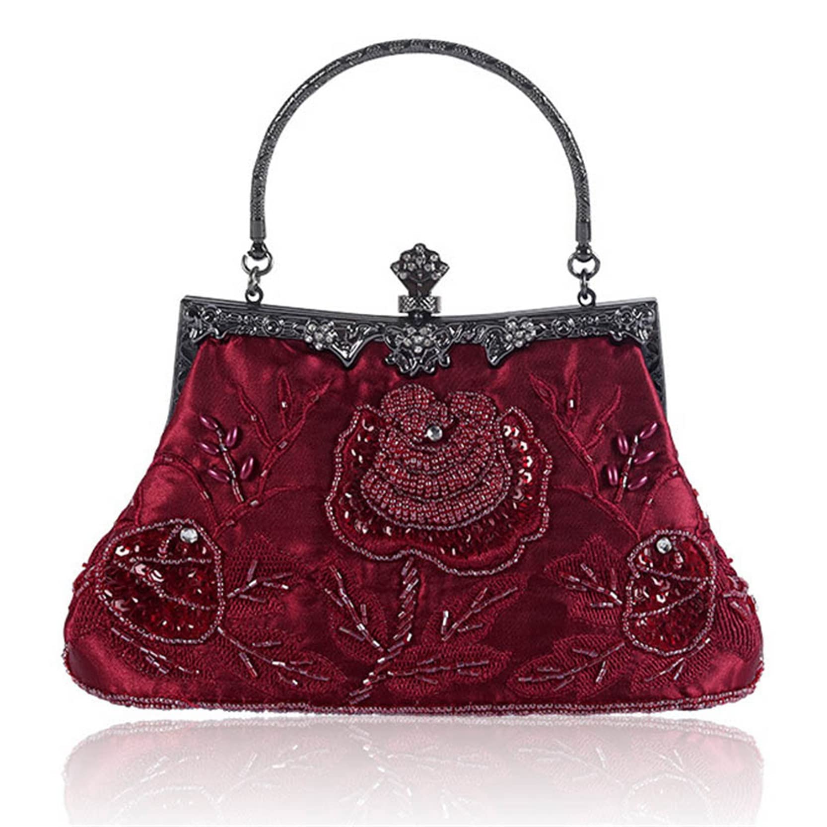 Vrouwen Vintage bloemen strass kralen-borduurwerk handtas