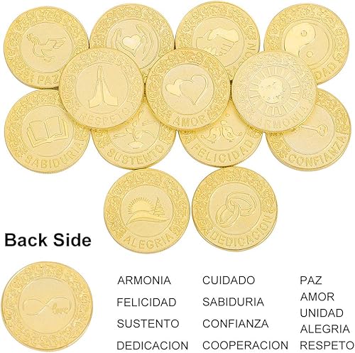 Miniatura 4 de TINGKU Arras de Boda Arras de Boda Española Arras Monedas en Corazón Perla y Cristal Joyero Conjunto de Monedas Ceremonia de Boda Recuerdos Oro