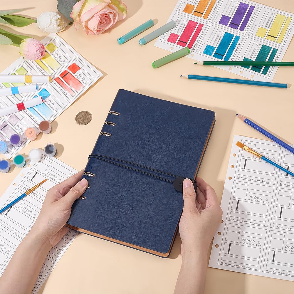 OLYCRAFT A5 Dunkelblaues Aquarell Farbmusterbuch 40 Blätter 6 Felder Abtrennbare Farbmuster Papiere 300g/m² Farbtest Notizbuch Loseblätter Farbmuster Journal für Aquarell Künstler Ölpastelle