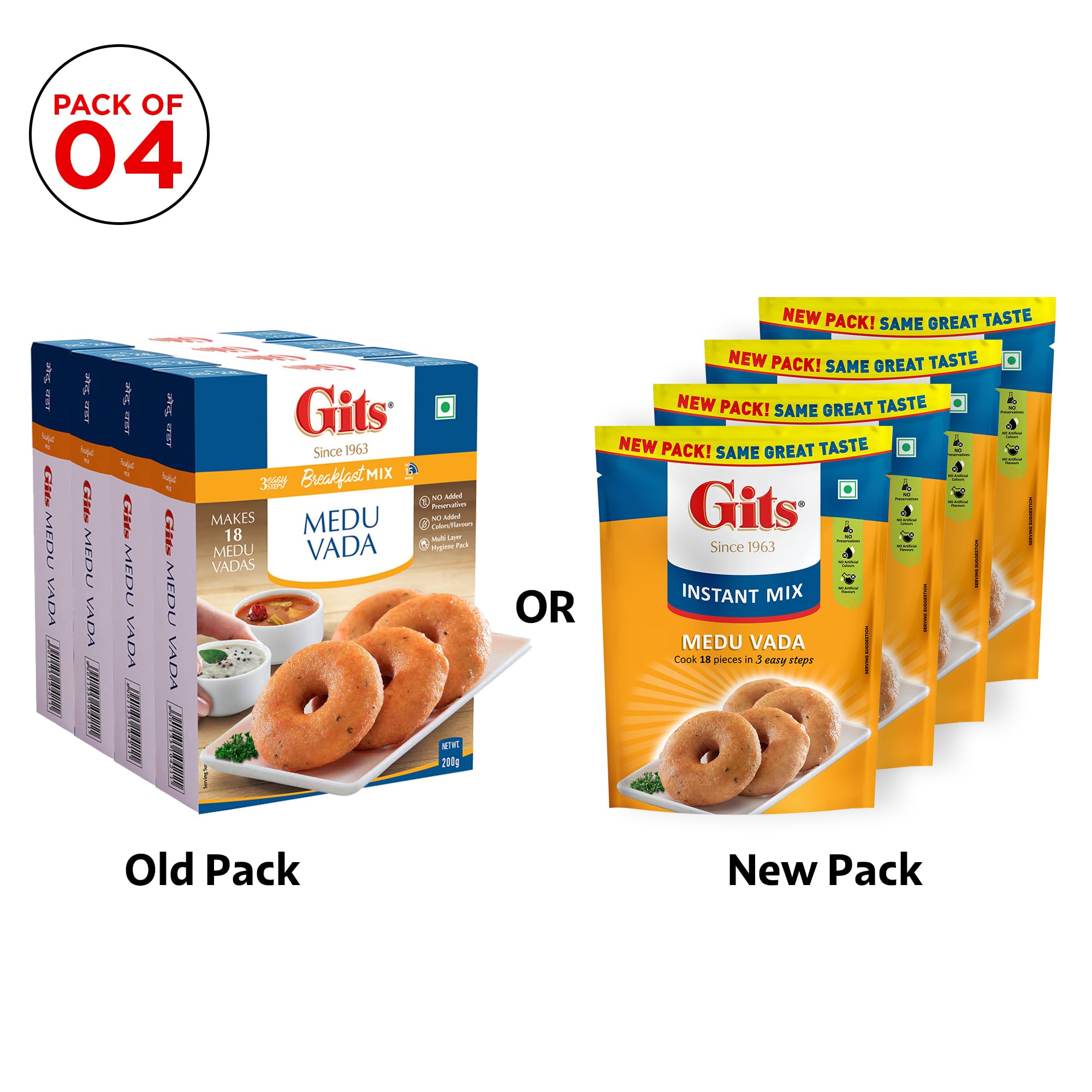 Gits Medu Vada Instant Mix, Pure Veg, 800g (Pack of 4 x 200g) 4