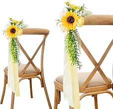 Wedding Chair Decorations Set of 6, Artificial Sunflower Aisle Decor Chair Back Flowers for Wedding Ceremony Reception Entryway Church Party Chair Decor