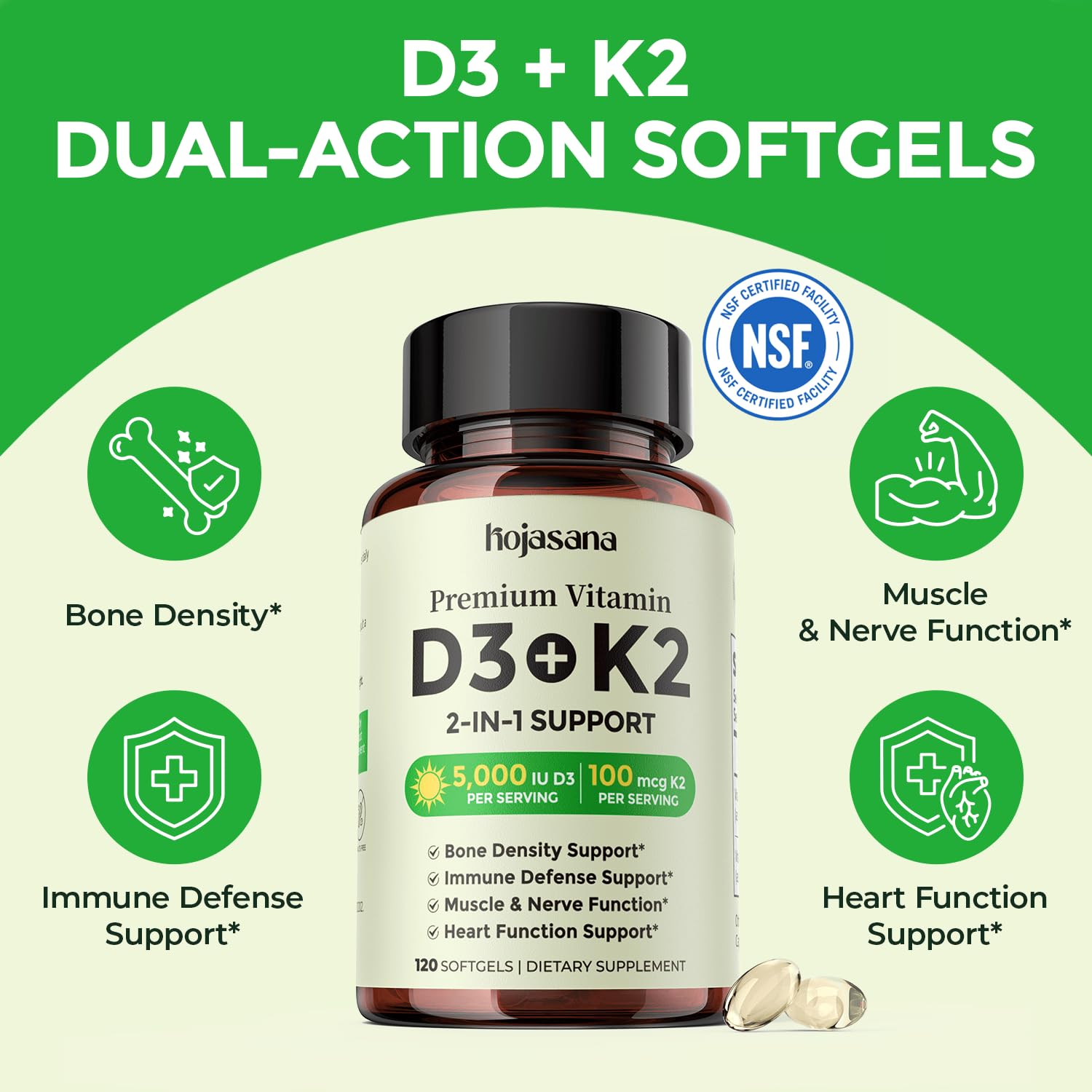 Vitamin D3 K2 5000IU 100mcg MK-7 for Bone, Immune & Heart Support — Amazon image 5