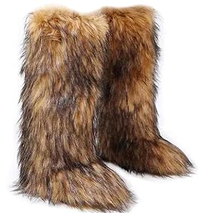 Tall Furry Faux Fur Boots for Women Winter Snow Fluffy Long Boots for Girls Knee-High Flat