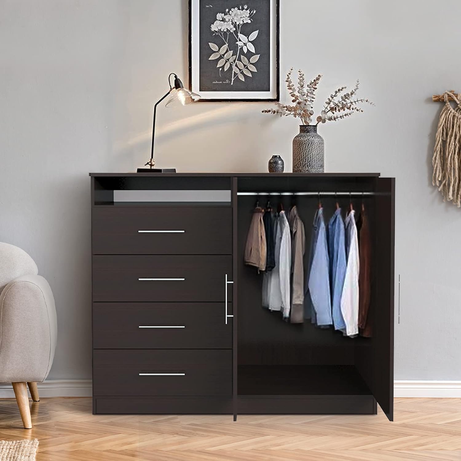 Furnilife Wooden Chest of Drawers, Chocolate Color, Length 121 cm