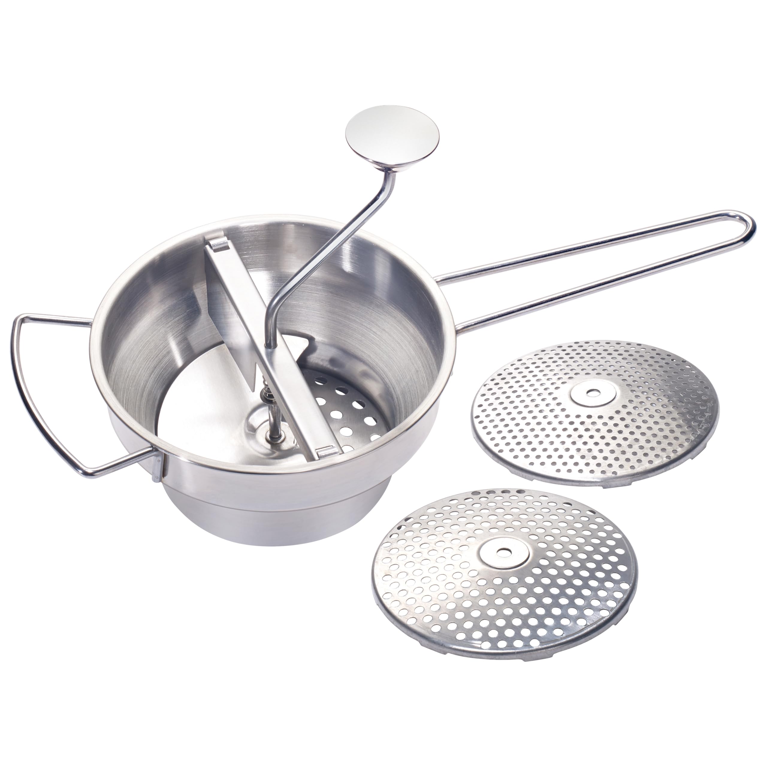 Moulin à aliments Winco SVM-3 en inox de 2 qt avec ses 3 plaques de coupe interchangeables