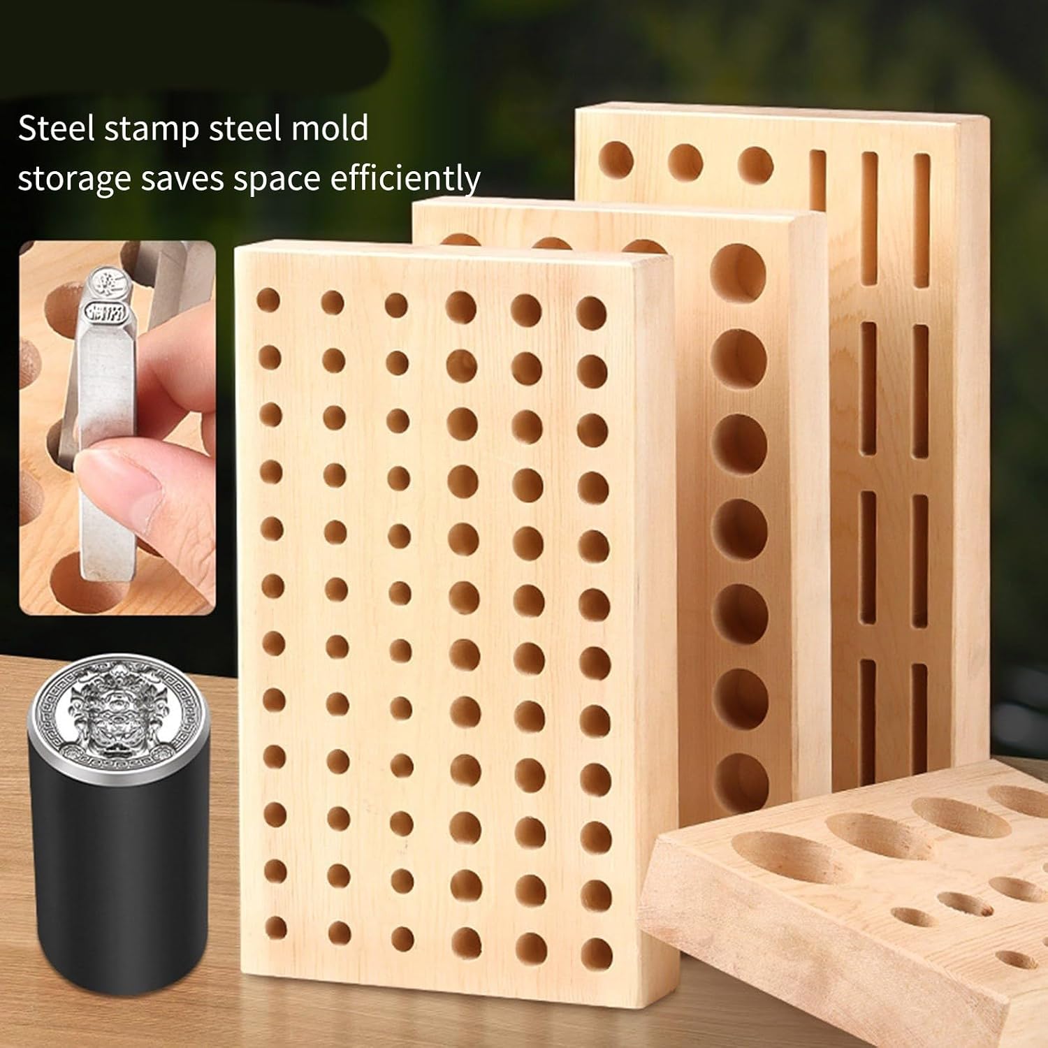 Green Oaken Jewelry Tool Storage Panel with Customizable Compartments for Stamping Handicraftsman Stamping Tool Storage