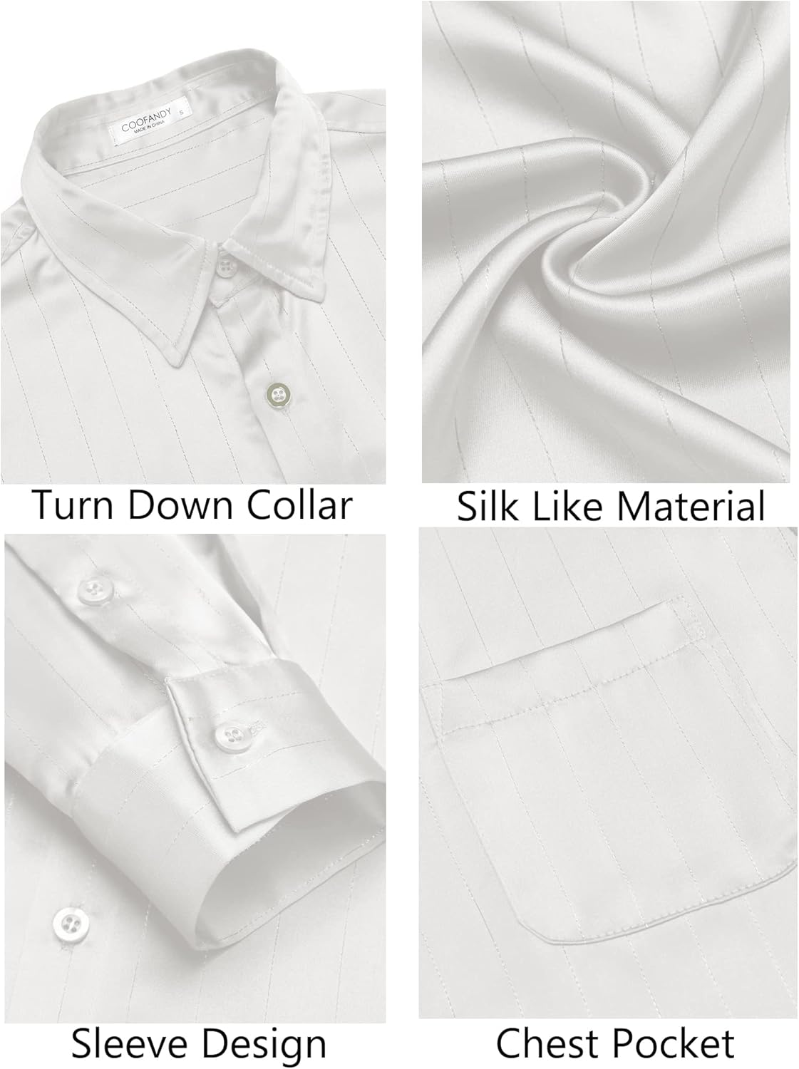 COOFANDY Mens Luxury Satin Dress Shirt Shiny Silk Long Sleeve Button Up Shirts Wedding Shirt Party Prom - Image 4