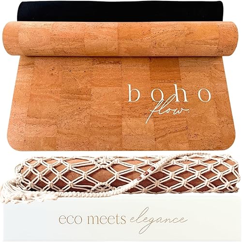 Tapete de yoga de corcho de lujo grande de 72 x 26 pulgadas, superficie de corcho revolucionaria y respaldo de goma natural de 0.197 in de grosor
