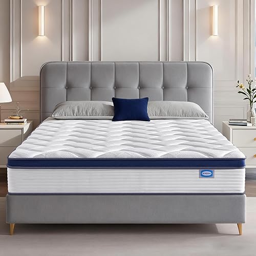 Queen Size Mattress 12 Inch, Hybrid Queen Mattress with Memory Foam & Pocket Springs, CertiPUR-US Certified, Medium Firm, Motion Isolation, Queen Bed Mattress in a Box for Pressure Relief
