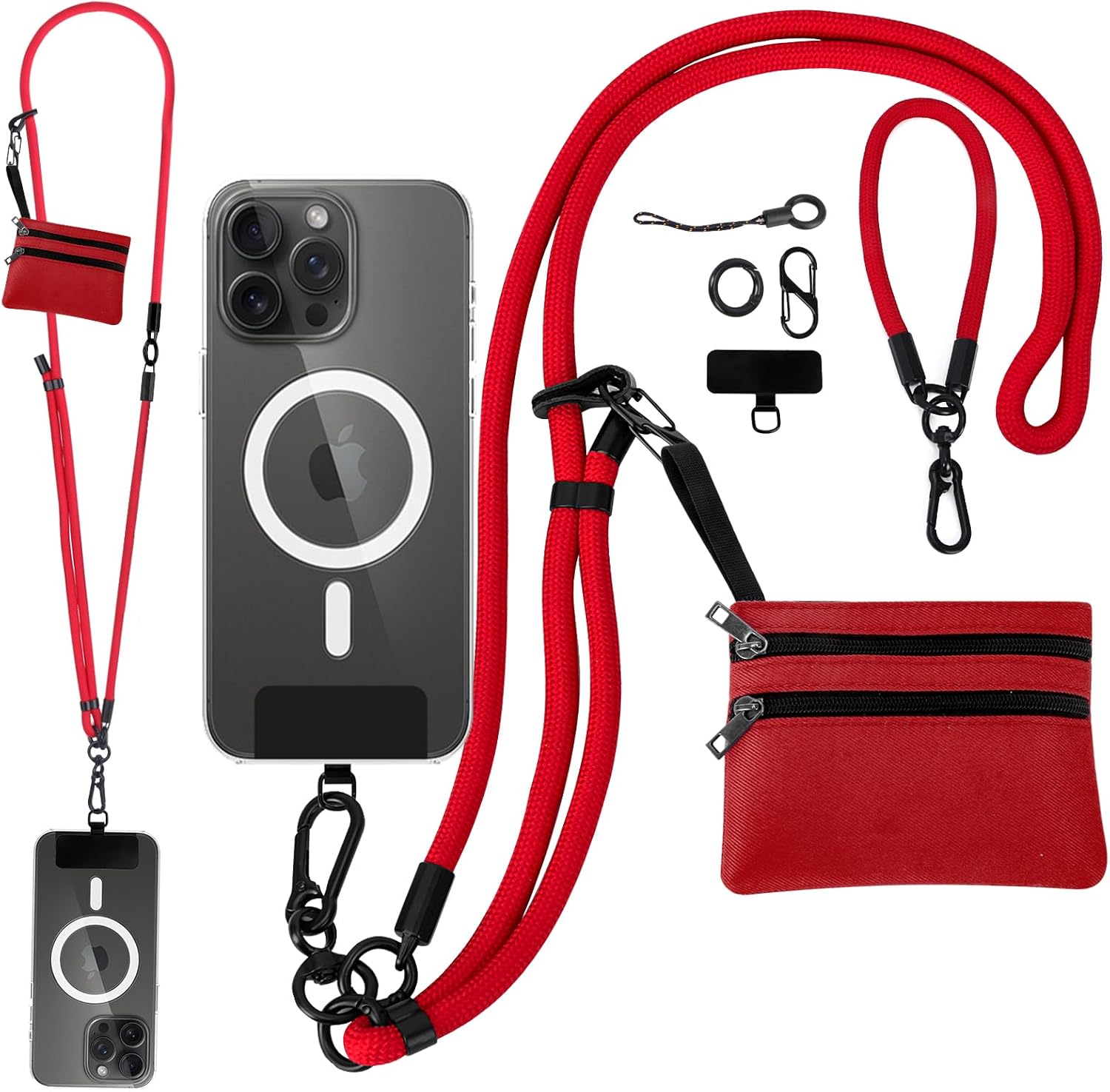 Newlibery Phone Lanyard Crossbody Wrist Strap, Clip and Go Strap for Phone with Wallet, Adjustable Anti-Theft Cell Phone Strap for All Phones (Red)