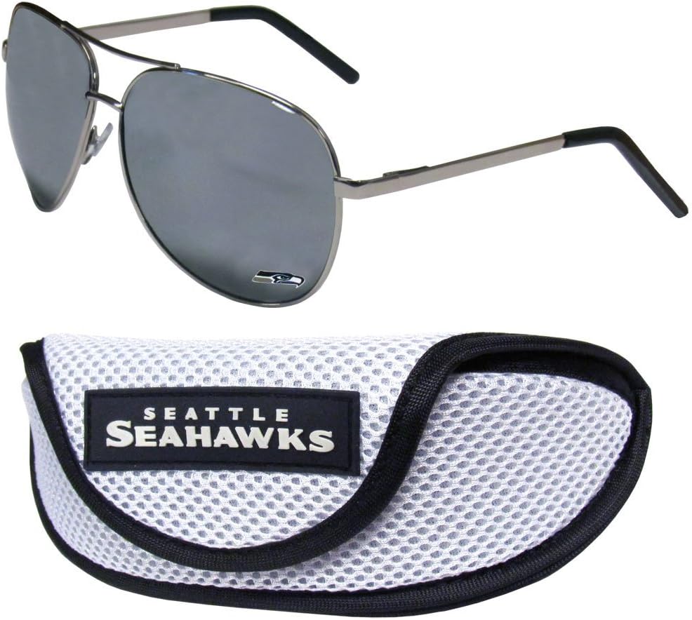 NFL Siskiyou Sports Fan Shop Seattle Seahawks Aviator Sunglasses and Sports Case One Size Silver