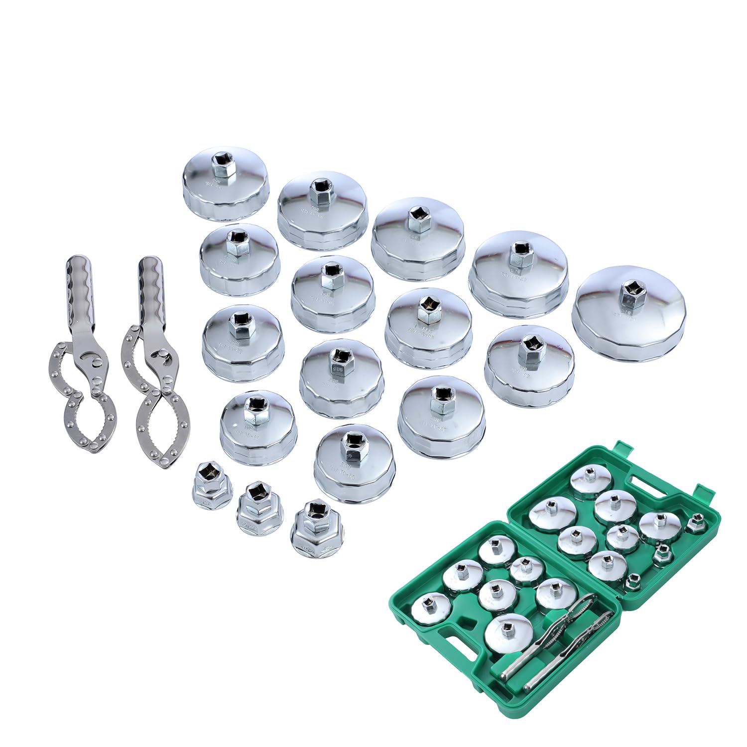 TOPWAY 19 Pezzi 1/2" Set di Chiavi per Filtro Olio in Acciaio Inossidabile con 2 Manette Chiave Regolabile per Filtro Olio per Garage Auto Riparazione con Custodia