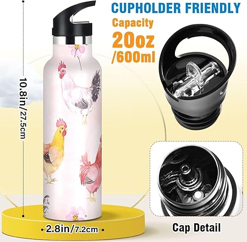 Miniatura 2 de Sweet Bantam - Botella de agua reutilizable con aislamiento de doble pared, con tapa de pajilla, sin BPA, a prueba de fugas, para deportes,