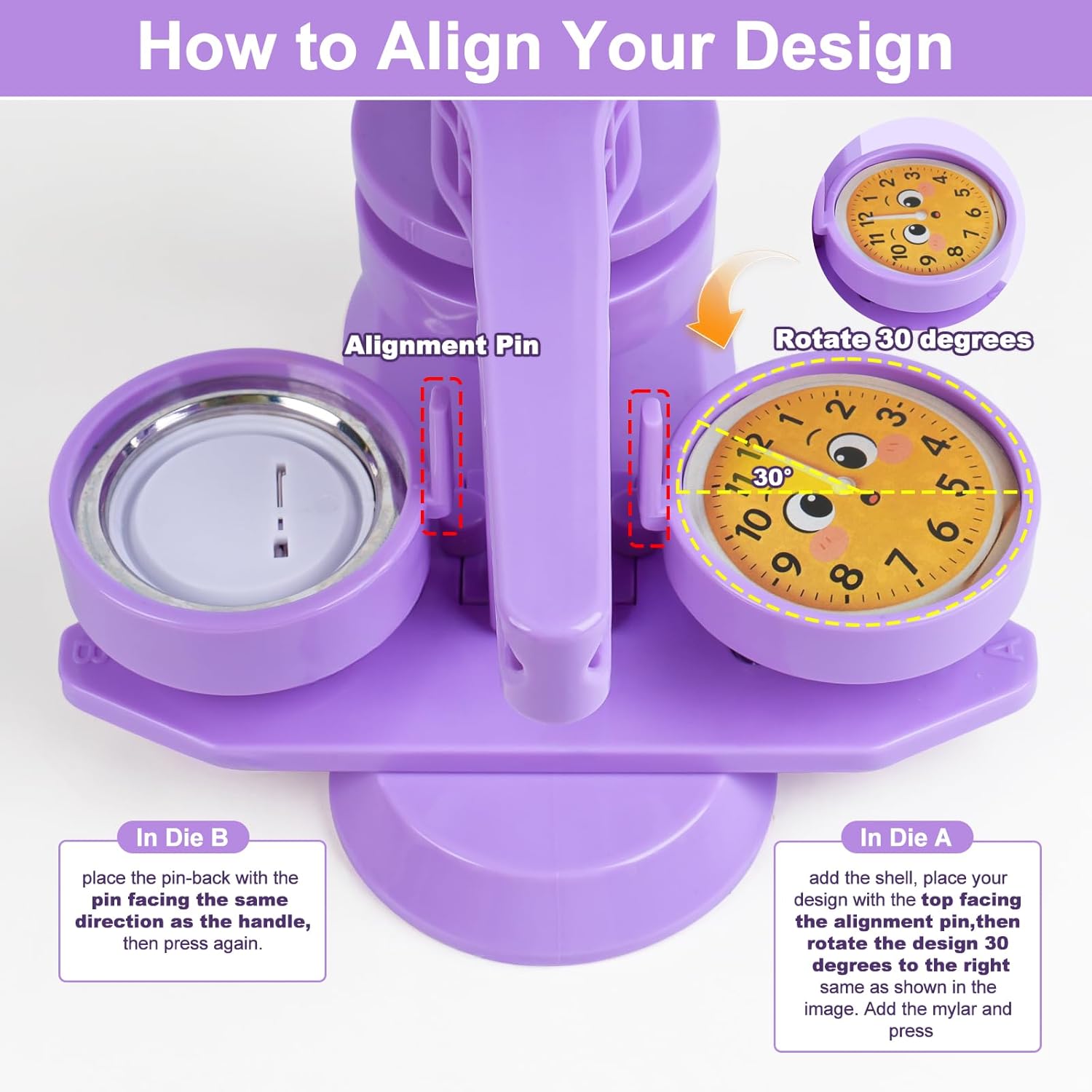 Button Maker Machine 58mm/2.25in, Pin Maker Machine Kit with 30 Buton Parts, DlY Badge Maker, Purple Button Press Machine, Perfect Beginner Experience Kit, Ideal for School, Parties, Events