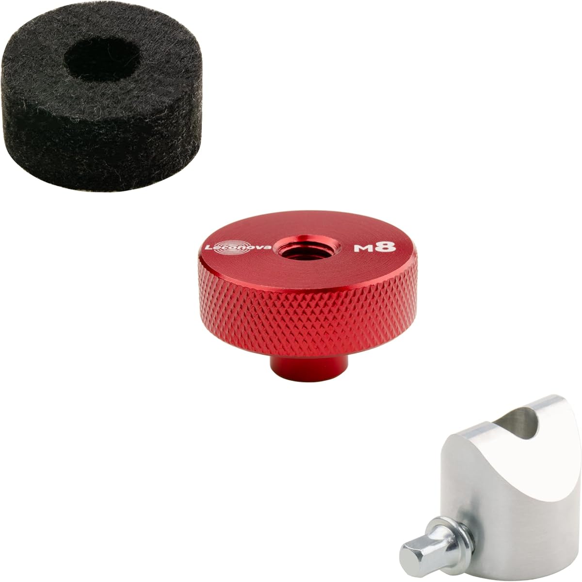 Drum Cymbal Wing Nut & Felt Washer Stopper Set (M8 Thread) | Aluminum CNC clamp, square screws, anti-rust, light, vibration damping, secure hold. Fits Roland V-Drums