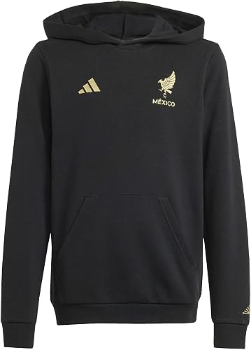 adidas Unisex-Kid's Mexico 2025 Hoodie, Black/Gold Metallic, Medium