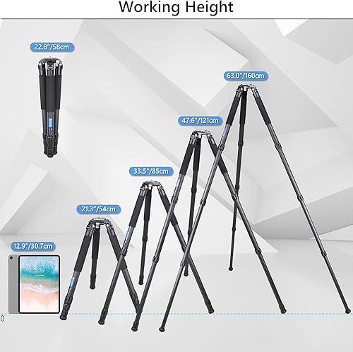 Miniatura 7 de ARTCISE Trípode de fibra de carbono AS88C con cuenco de 2.953 in y adaptador, trípode para cámara resistente, 10 capas, tubo de pierna de 1.417 in,