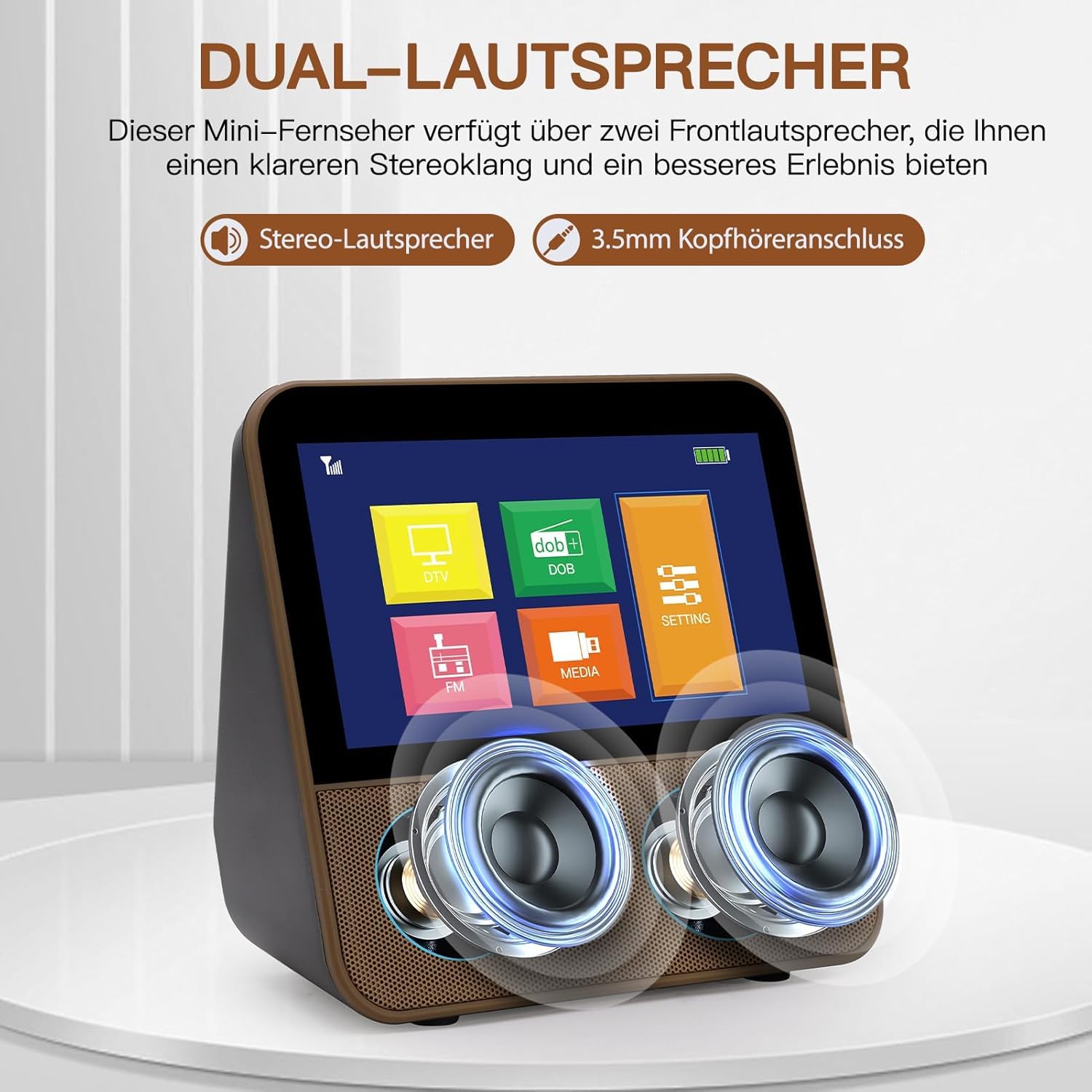 VIBELL Mini TV Portable 7 Pouces DVB-T2 & Dab+ avec Écran IPS Tactile HD, Batterie Rechargeable 2000mAh, Radio FM, Lecture Multimédia USB, Haut-Parleurs Stéréo, Télécommande