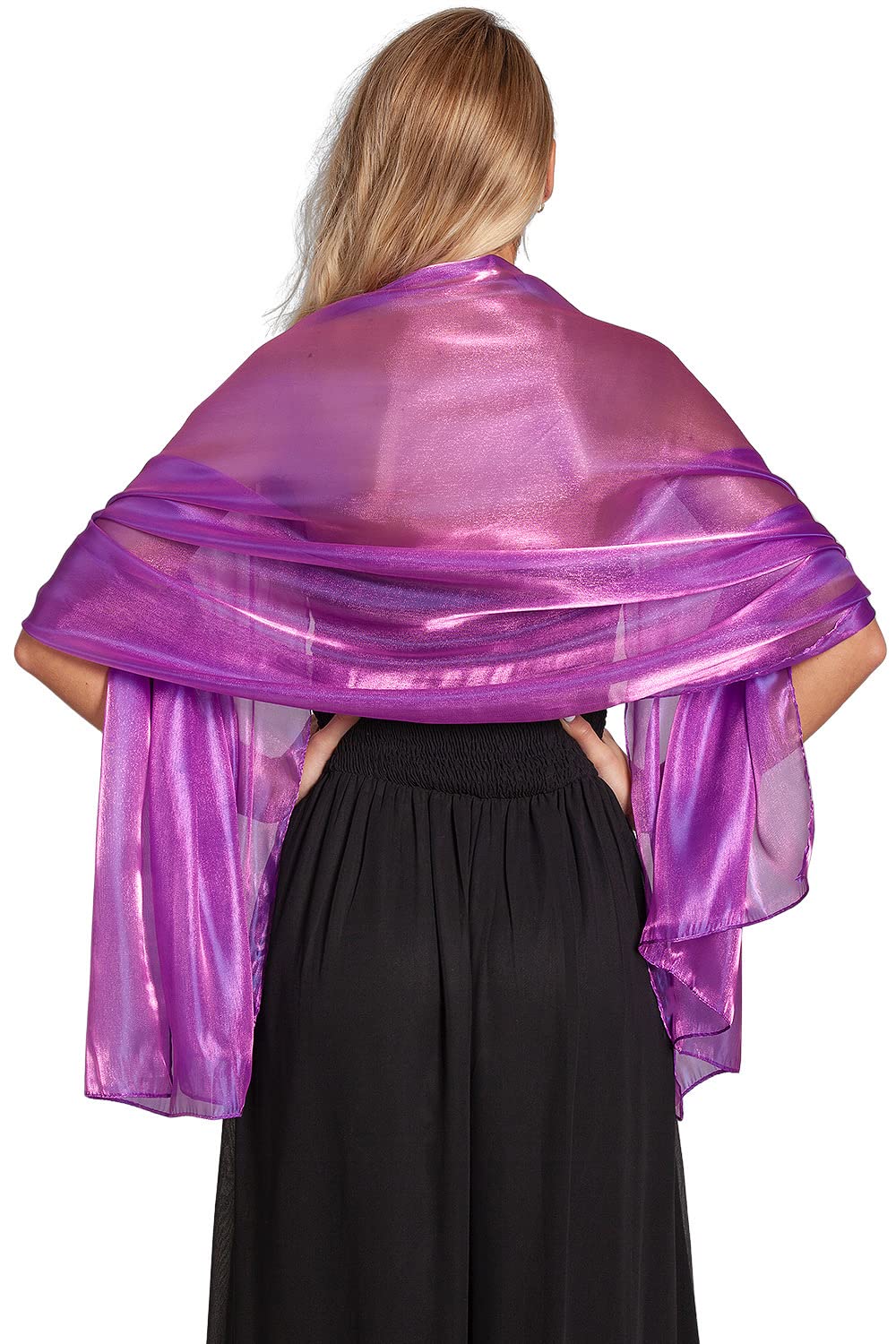 Central Chic Women's Royal Purple Silky Iridescent Pashmina Wrap Stole Shawl For Weddings Bridal Bridemaids & Evening Wear (Royal Purple)
