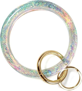 Mymazn Bangle Key Ring Bracelet, Wristlet Keychain Circle Keyring for Wrist | Holographic Key Chain for Women