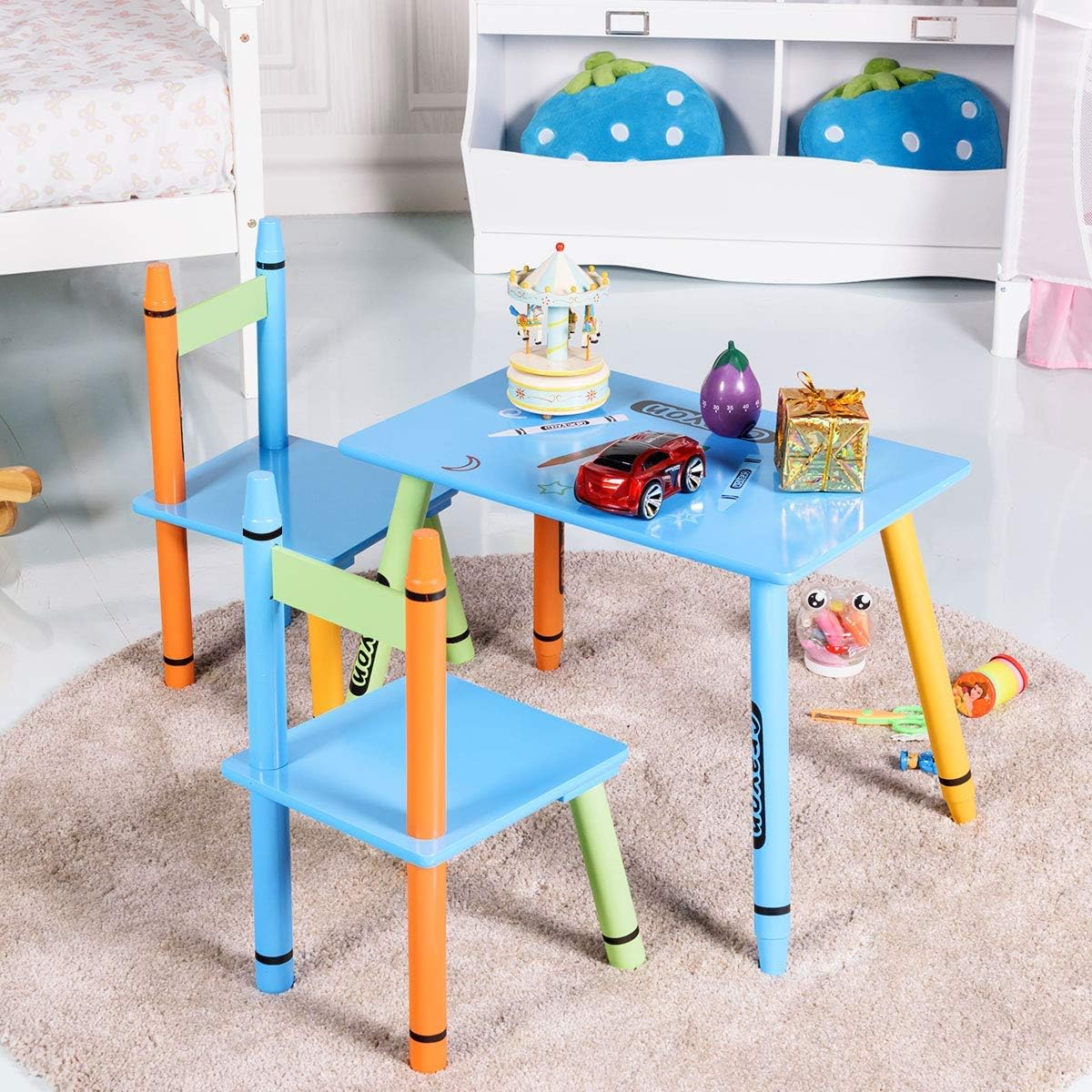 Costzon Kids Table and 2 Chair Set, Table Furniture for Toddler, Activity Table Desk Sets (Crayon Themed)